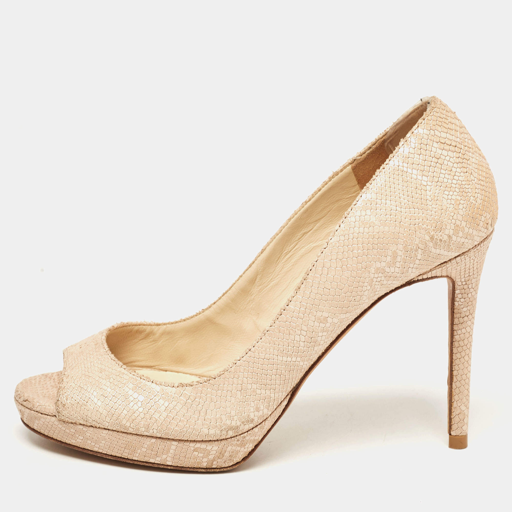 Pre Owned Jimmy Choo Beige Snakeskin Embossed Pumps Size 35