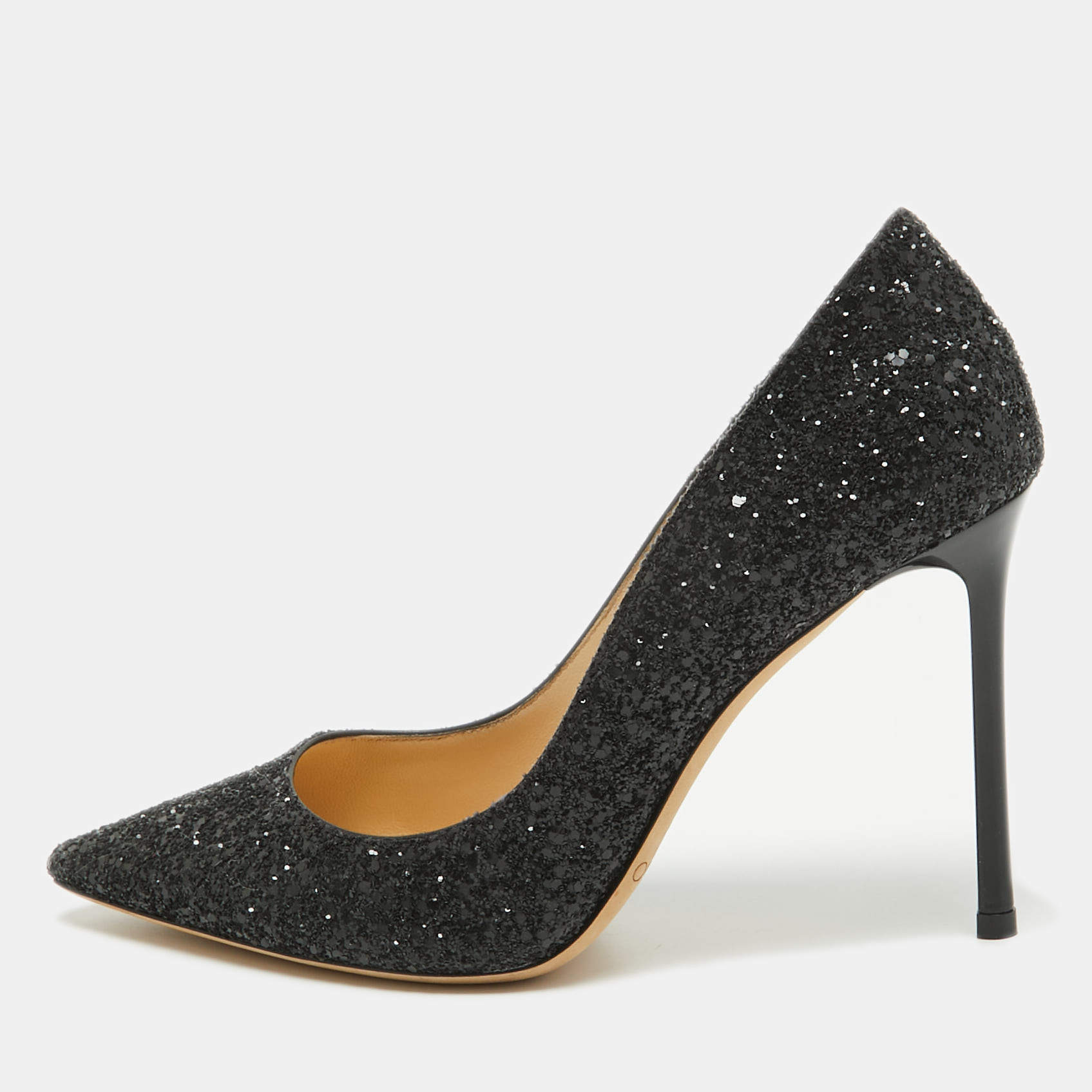 مملوكة مسبقًا Jimmy Choo Black Coarse Glitter Romy Pumps Size 38