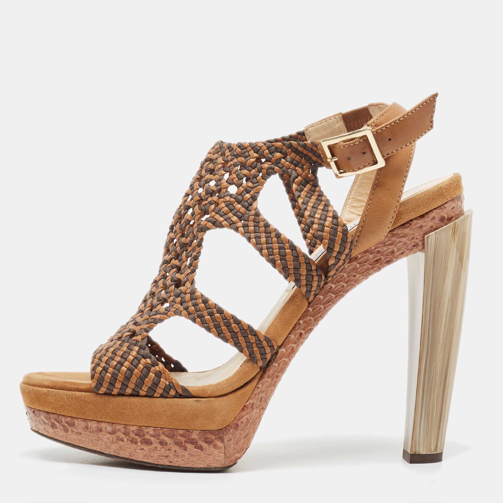 Jimmy Choo Brown Suede and Leather Ankle Strap Sandals Size 41