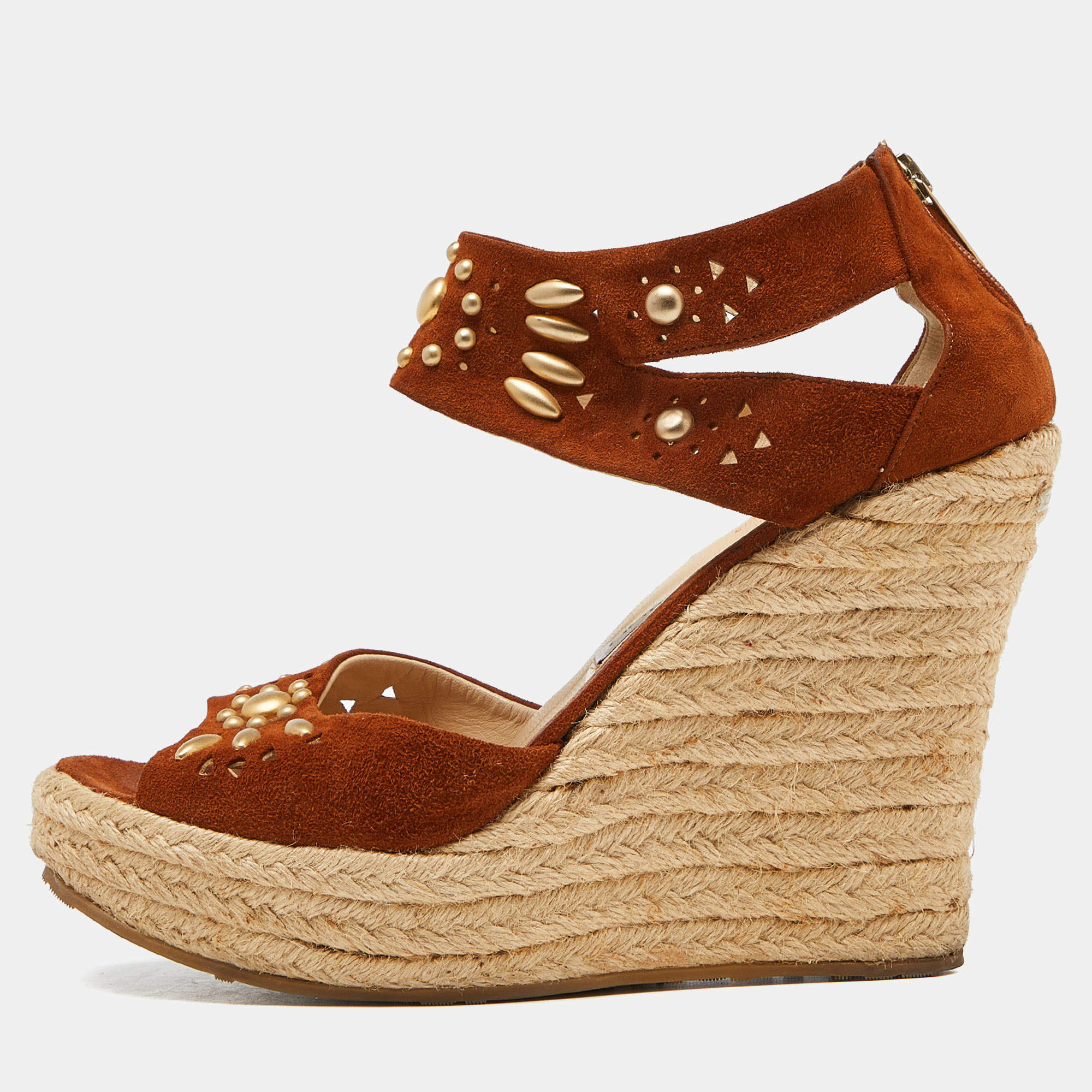 Jimmy Choo Brown Suede Wedge Sandals Size 40.5