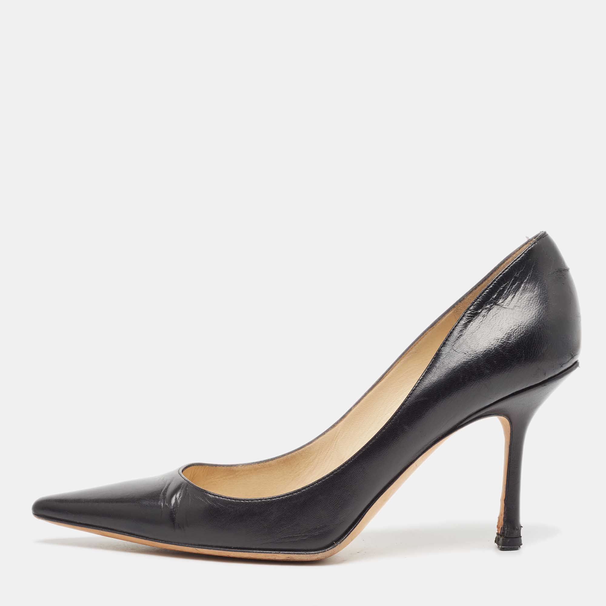 Pre Owned Jimmy Choo Black Leather Love Pumps Size 38