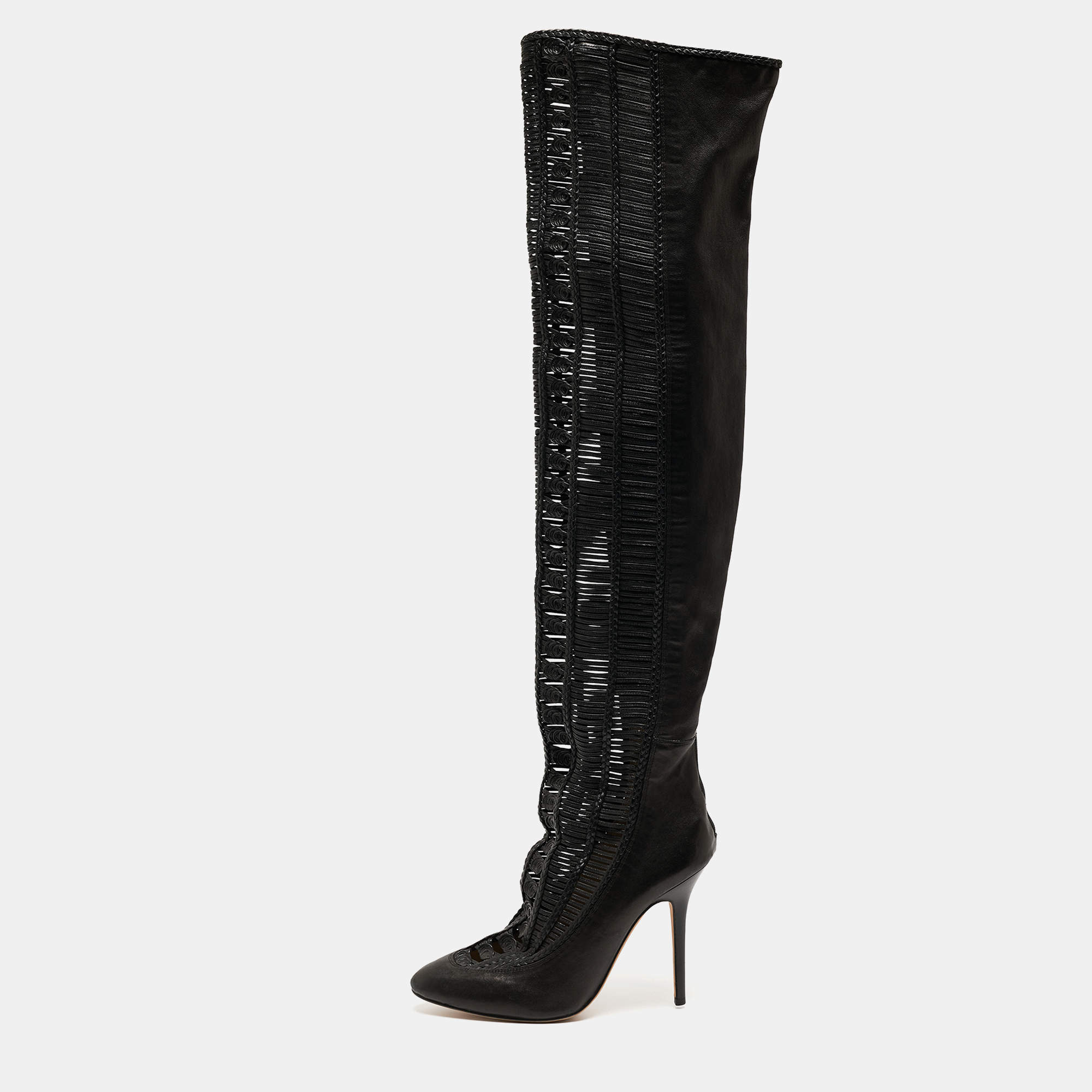 Pre Owned Jimmy Choo Black Leather Knee Length Boots Size 40