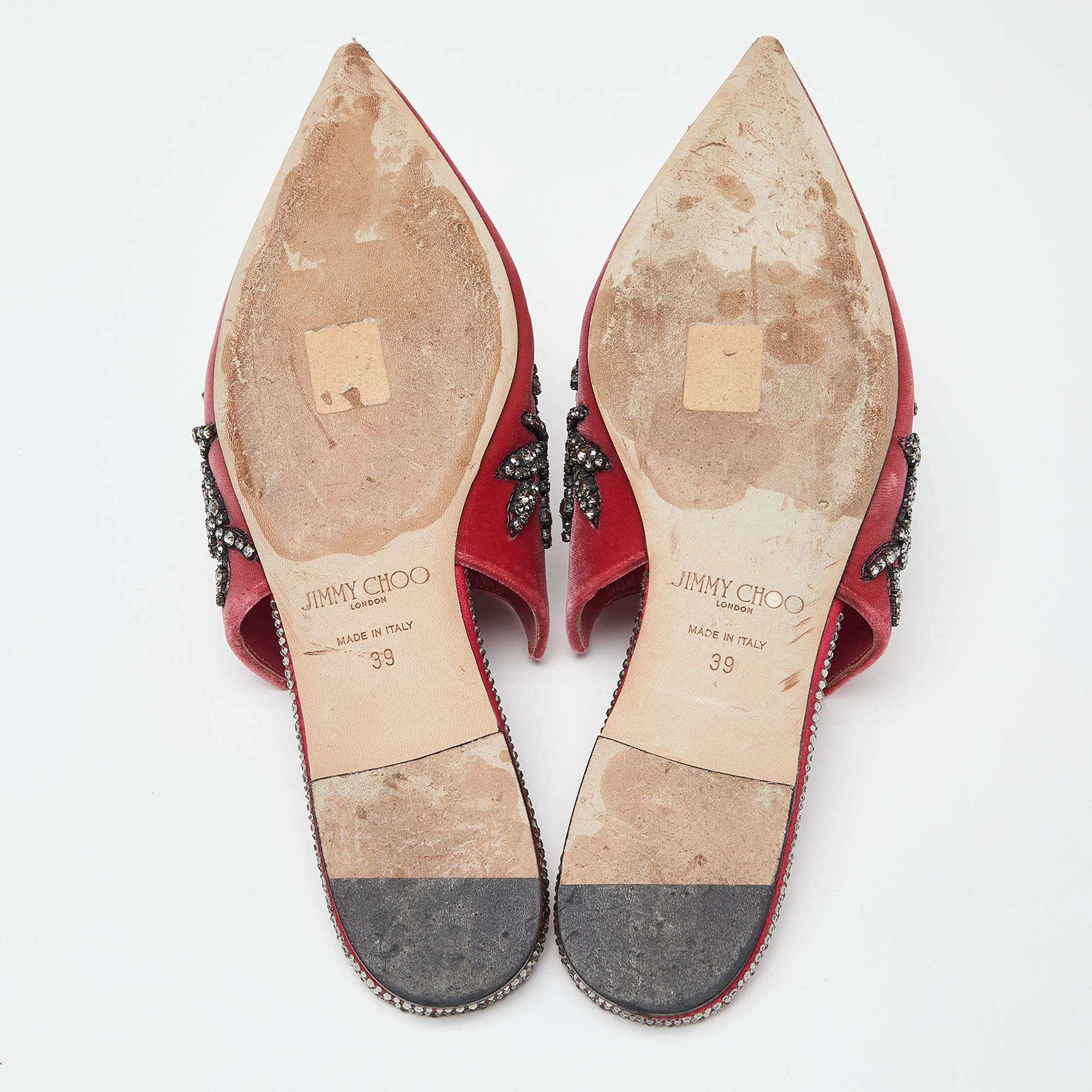 Pre Owned Jimmy Choo Pink Velvet Crystal Embellished Mules  Size 39