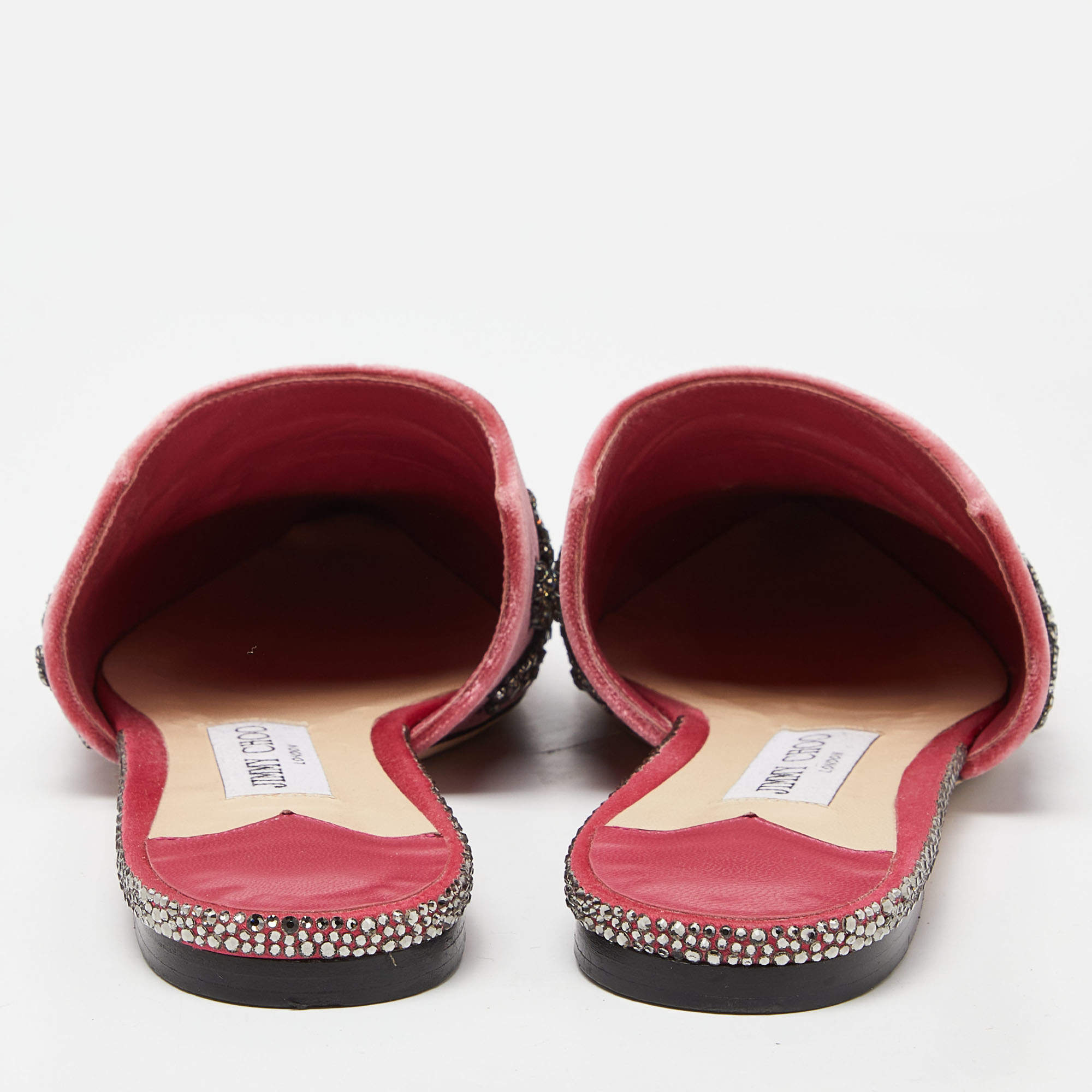Pre Owned Jimmy Choo Pink Velvet Crystal Embellished Mules  Size 39