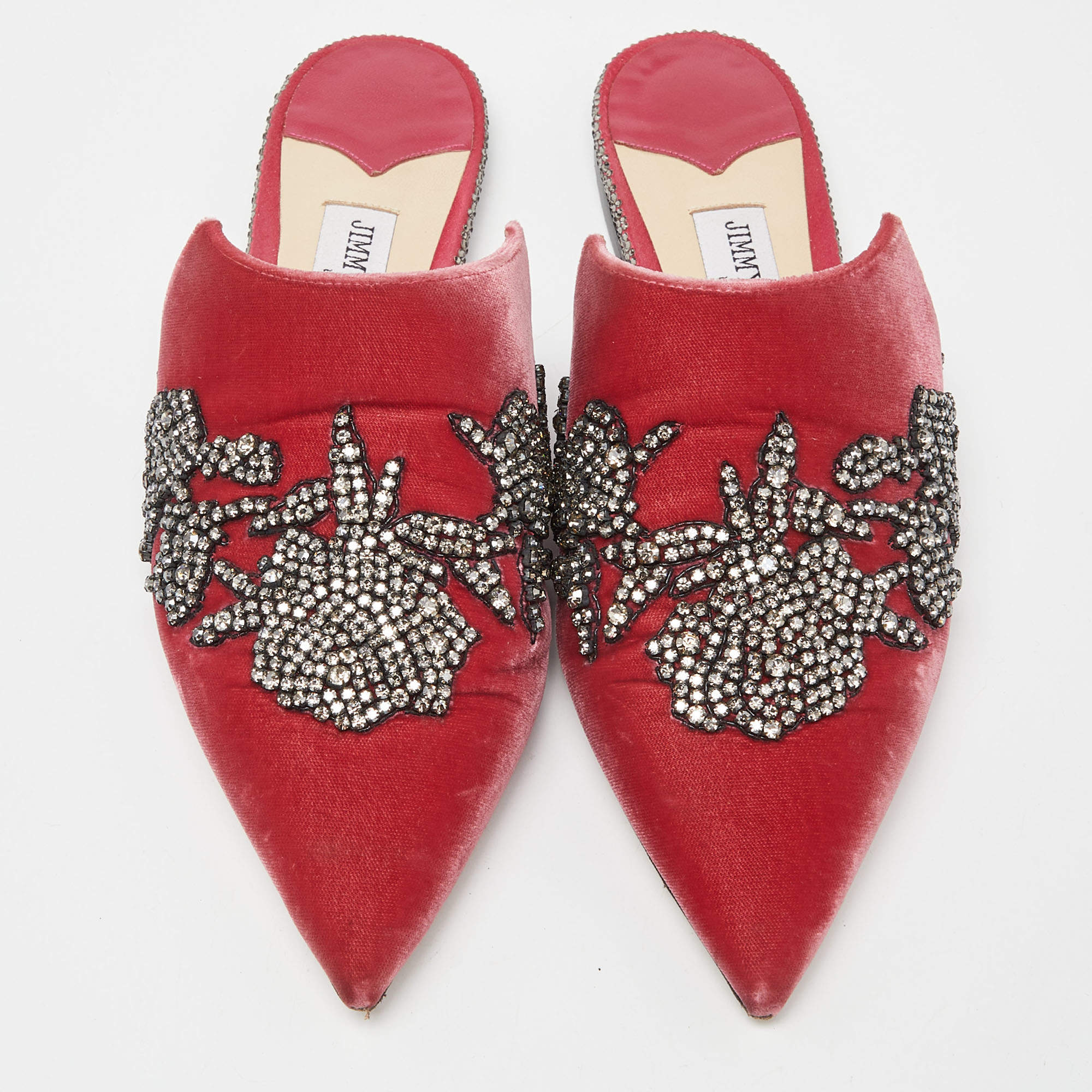 Pre Owned Jimmy Choo Pink Velvet Crystal Embellished Mules  Size 39