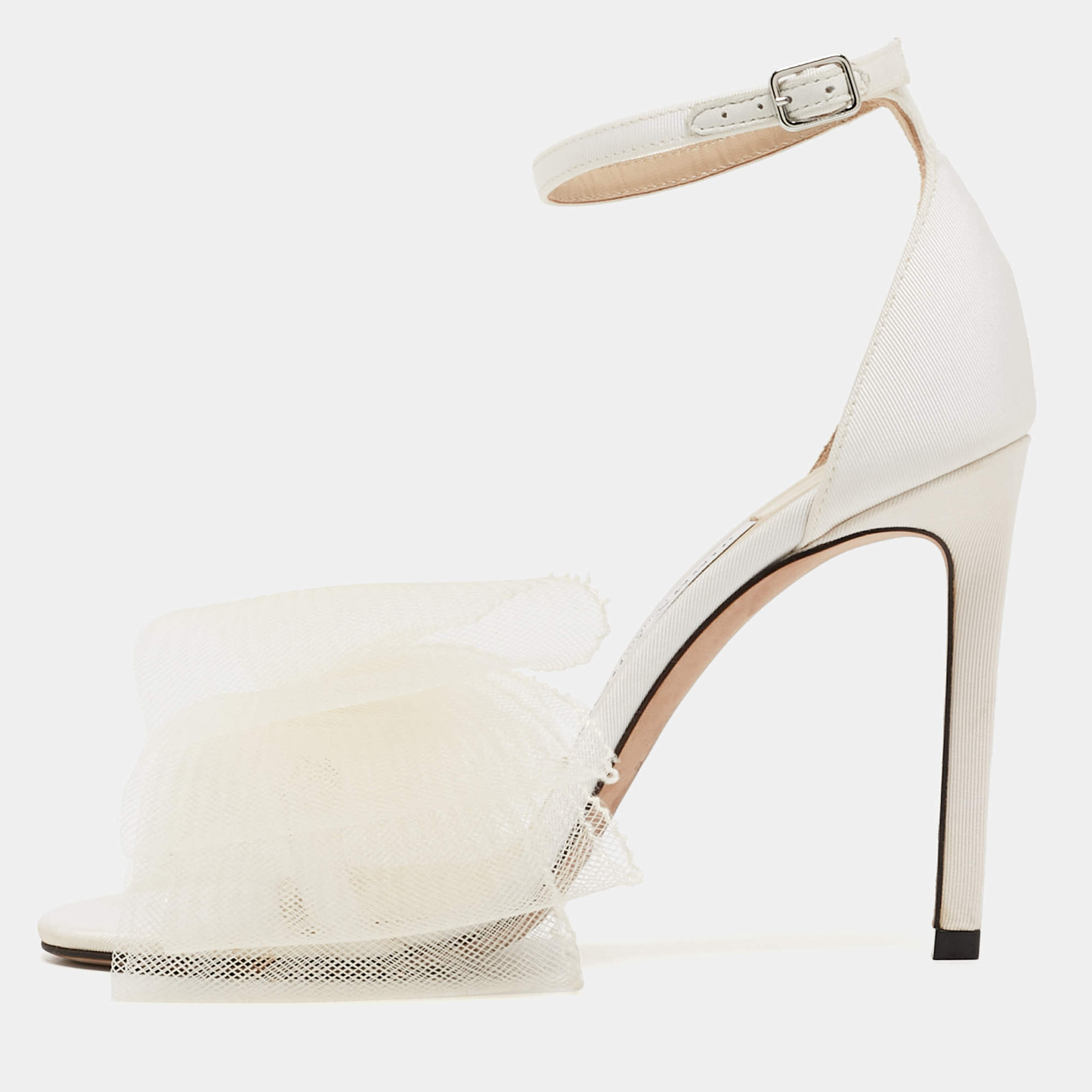 Pre Owned Jimmy Choo White Canvas Aveline Ankle Strap Sandals Size 35