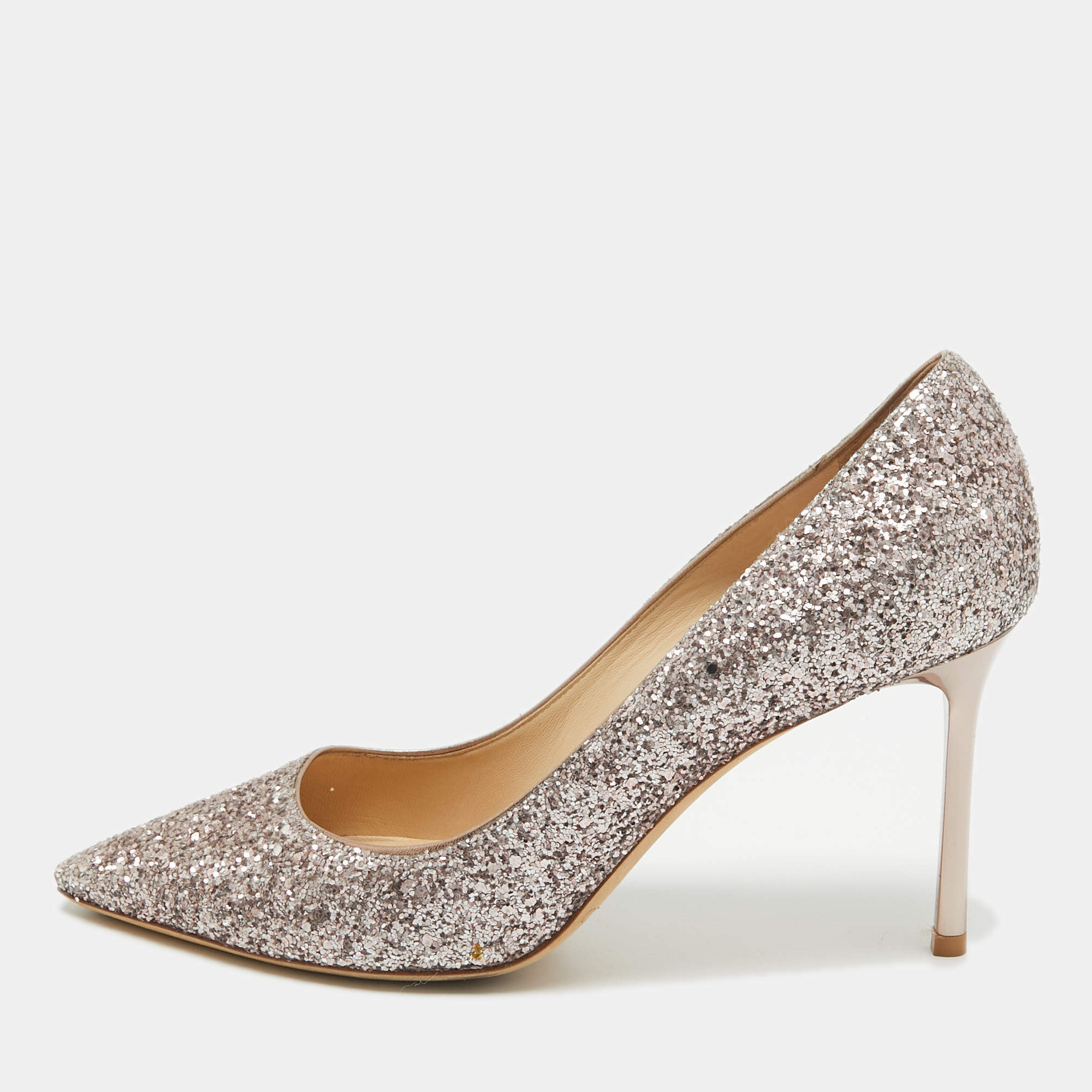 Pre Owned Jimmy Choo Pink Coarse Glitter Romy Pumps Size 38.5