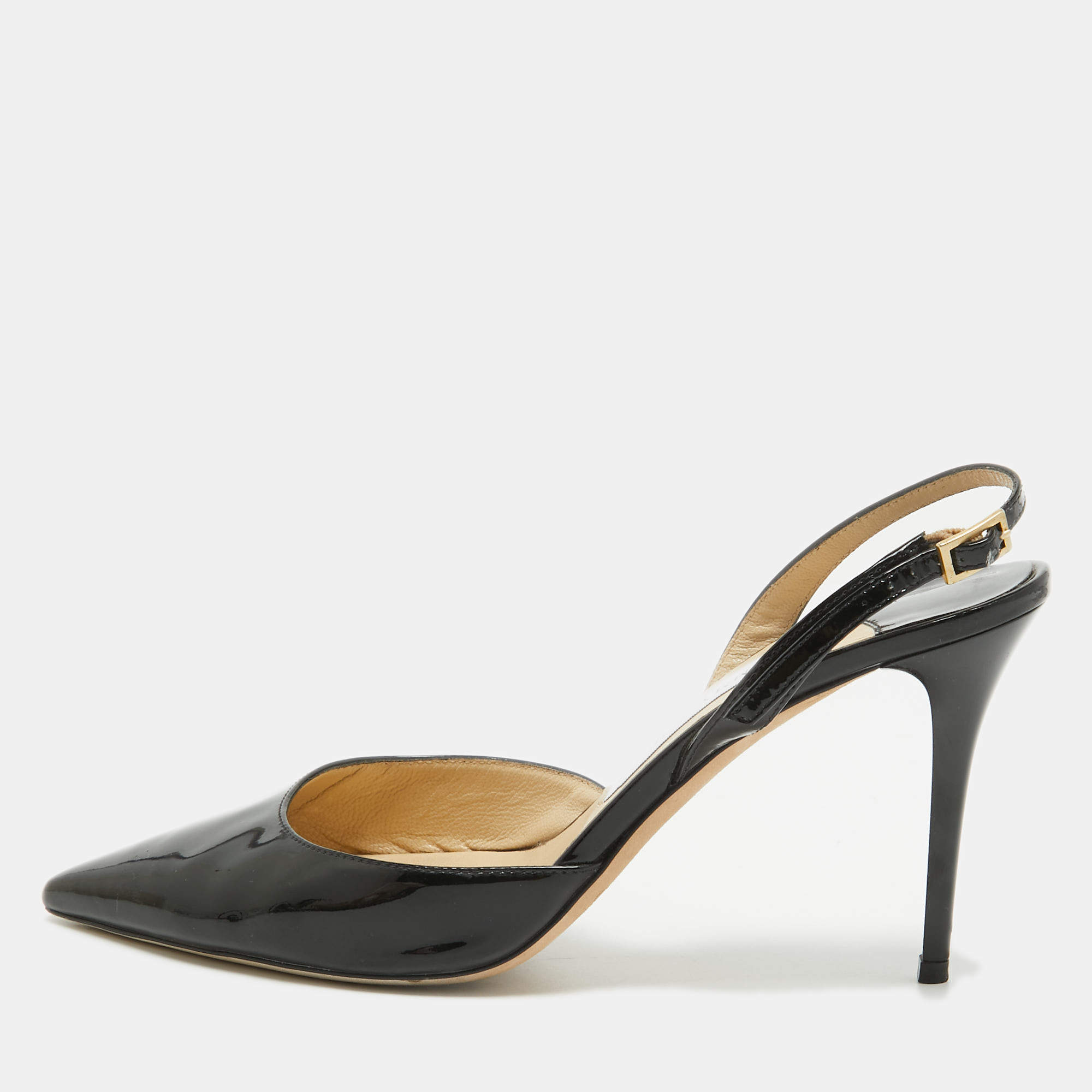 Pre Owned Jimmy Choo Black Patent Leather Tilly Slingback Pumps Size 39