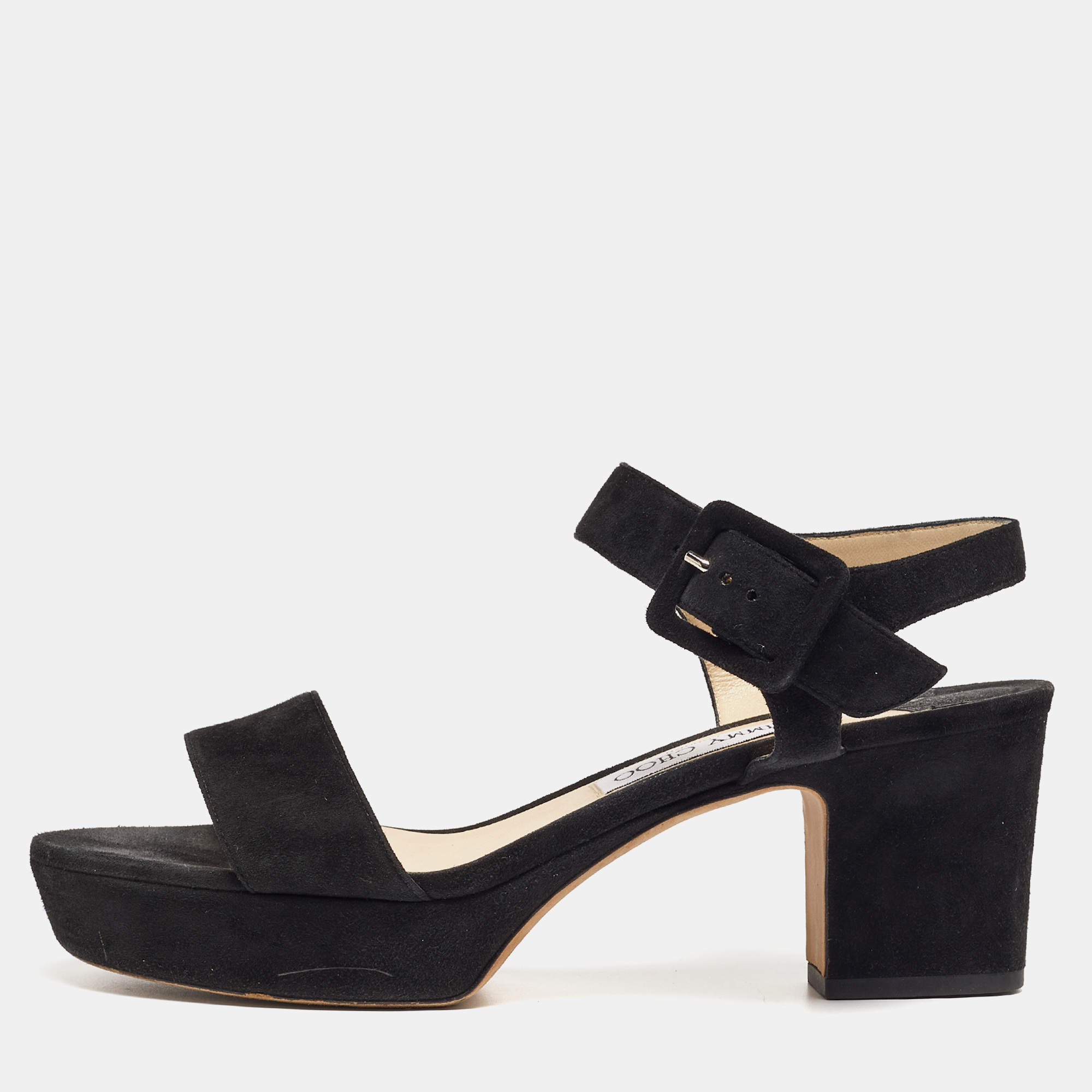 Pre Owned Jimmy Choo Black Suede Platform Ankle Strap Sandals Size 41