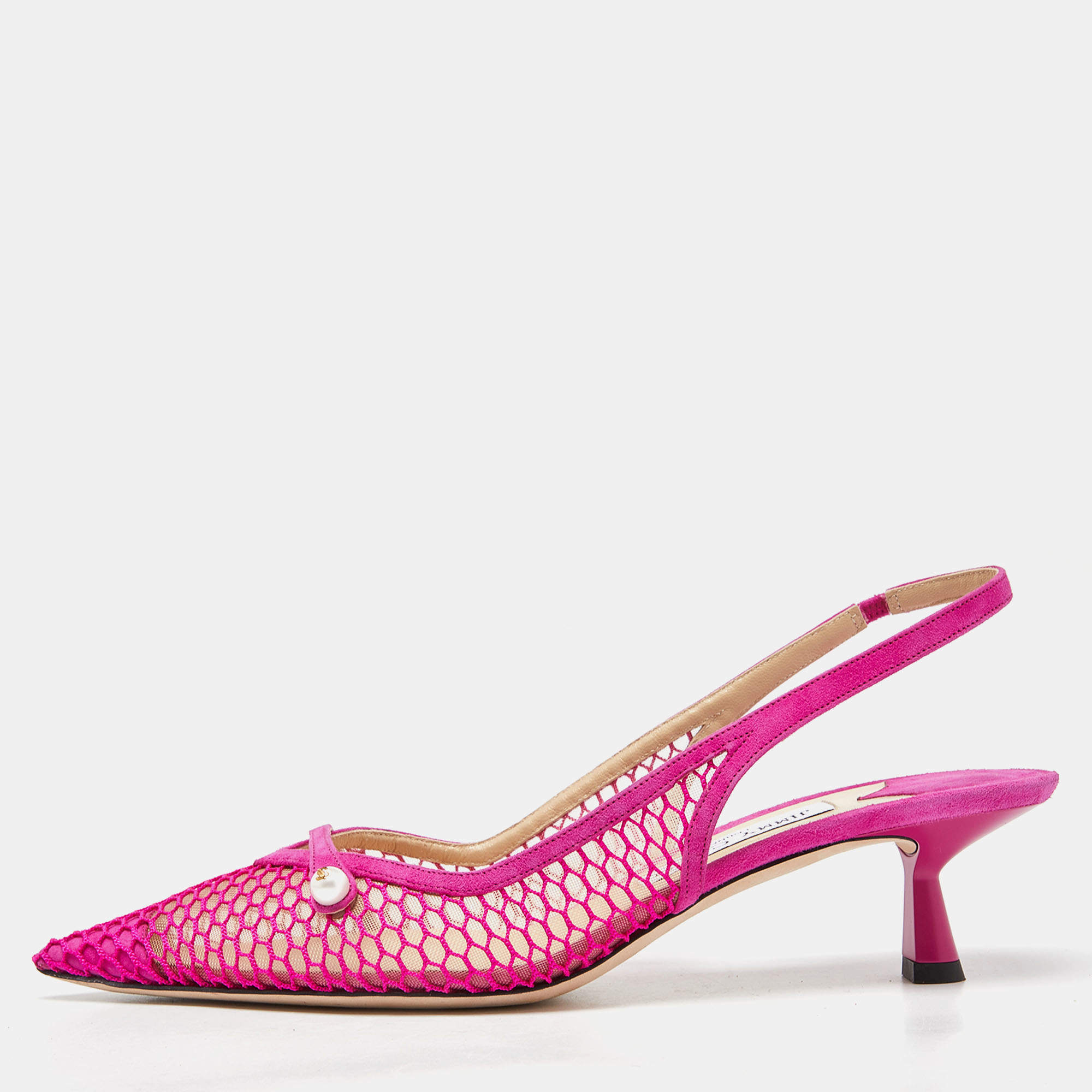 Jimmy Choo Pink Mesh and Suede Slingback Pumps Size 40