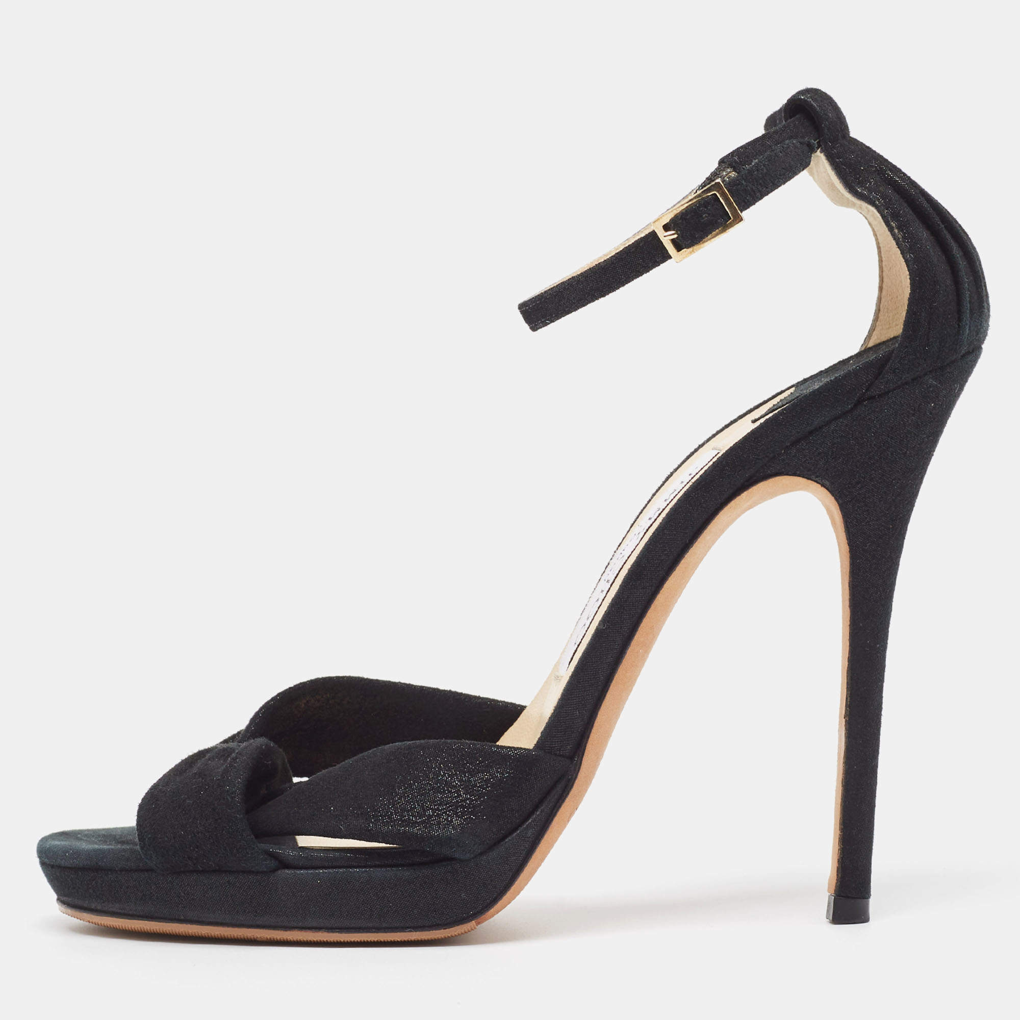 Jimmy Choo Black Laminated Suede Macy Ankle Strap Sandals Size 38
