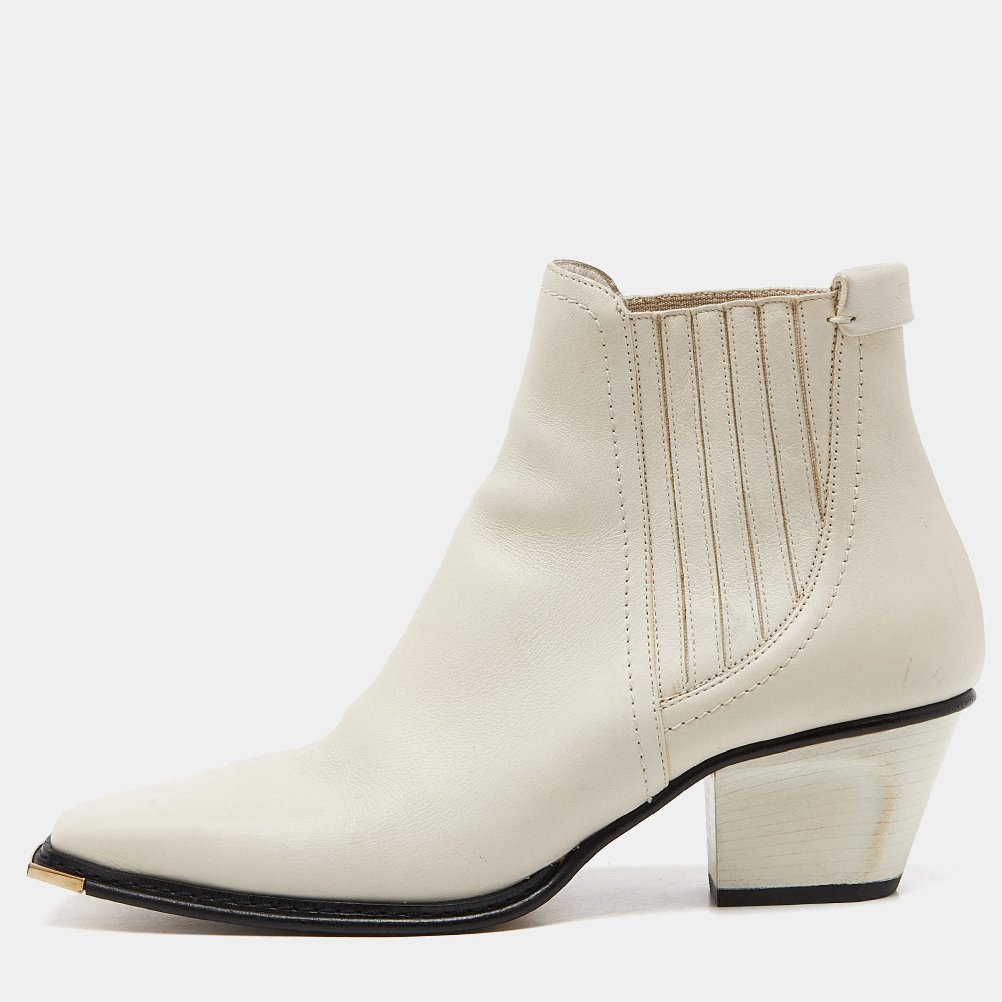 Jimmy Choo Off White Leather Ankle Boots Size 37