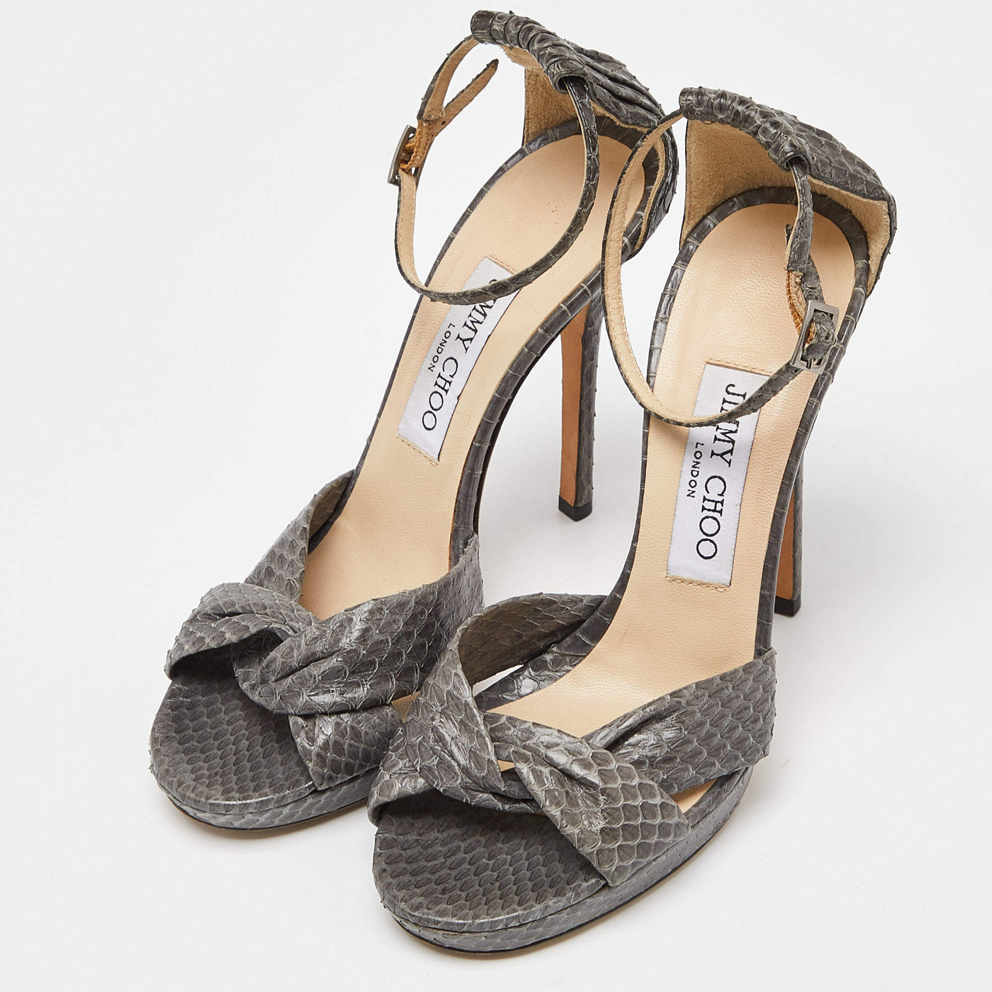 Pre Owned Jimmy Choo Grey Watersnake Leather Greta Sandals Size 36.5