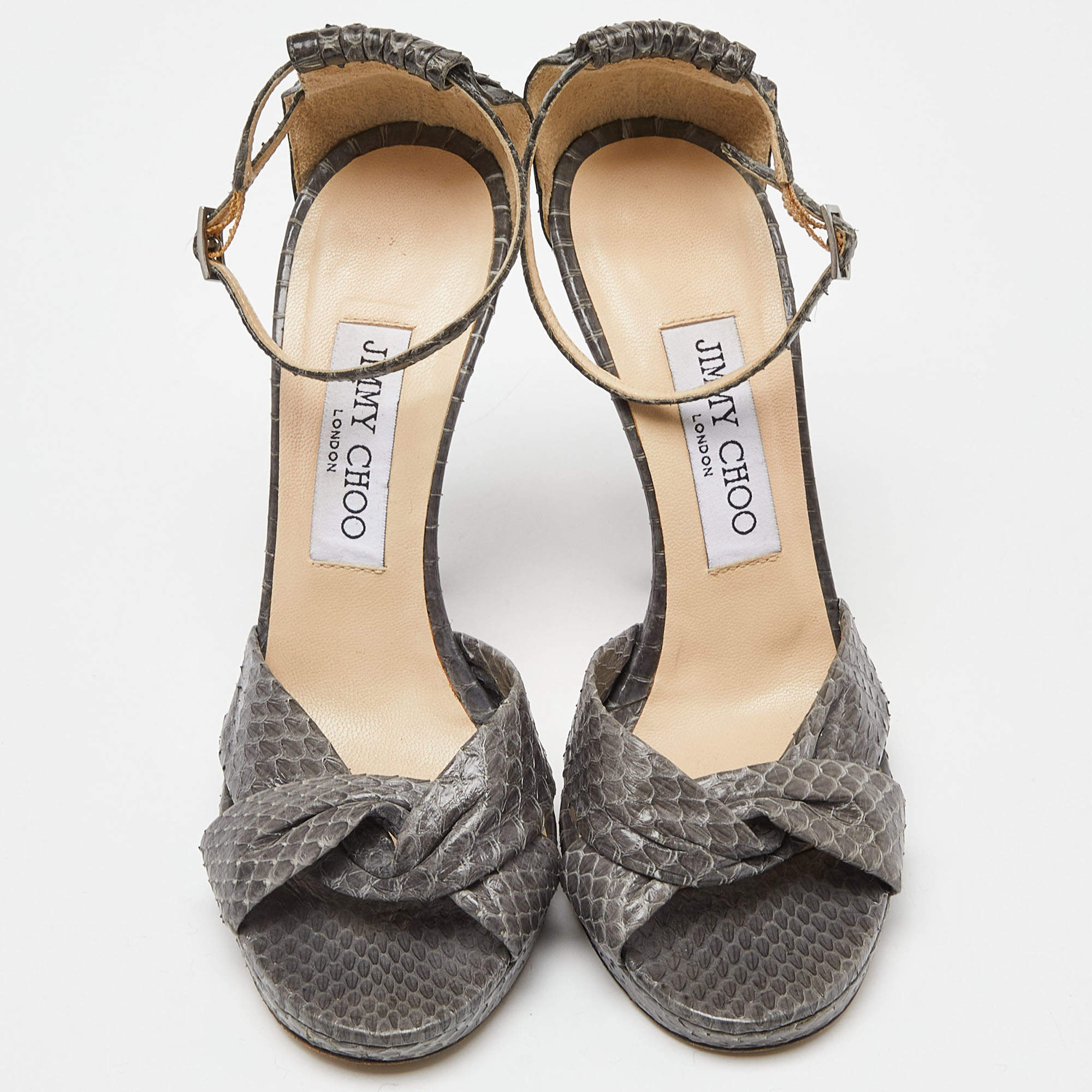 Pre Owned Jimmy Choo Grey Watersnake Leather Greta Sandals Size 36.5
