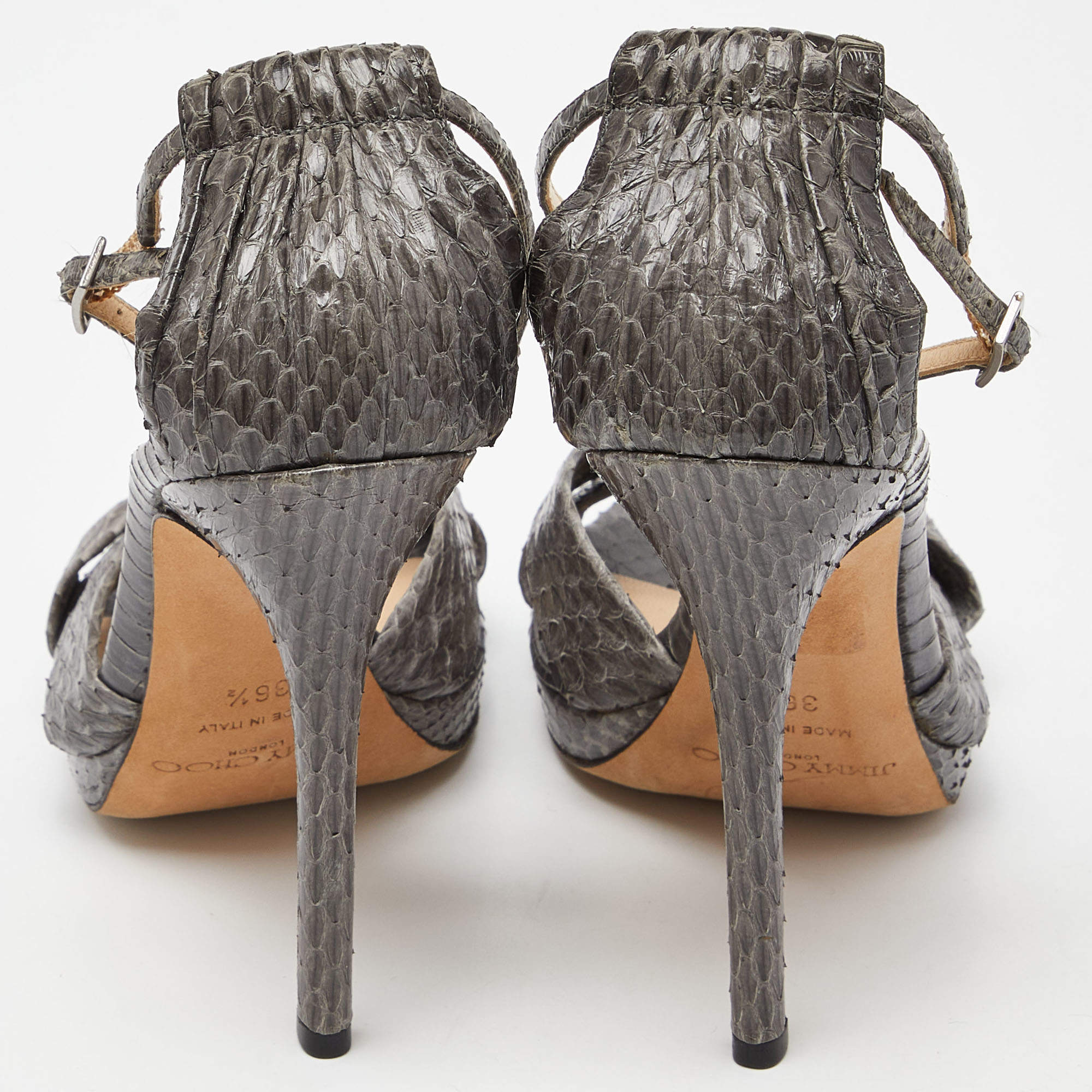 Pre Owned Jimmy Choo Grey Watersnake Leather Greta Sandals Size 36.5