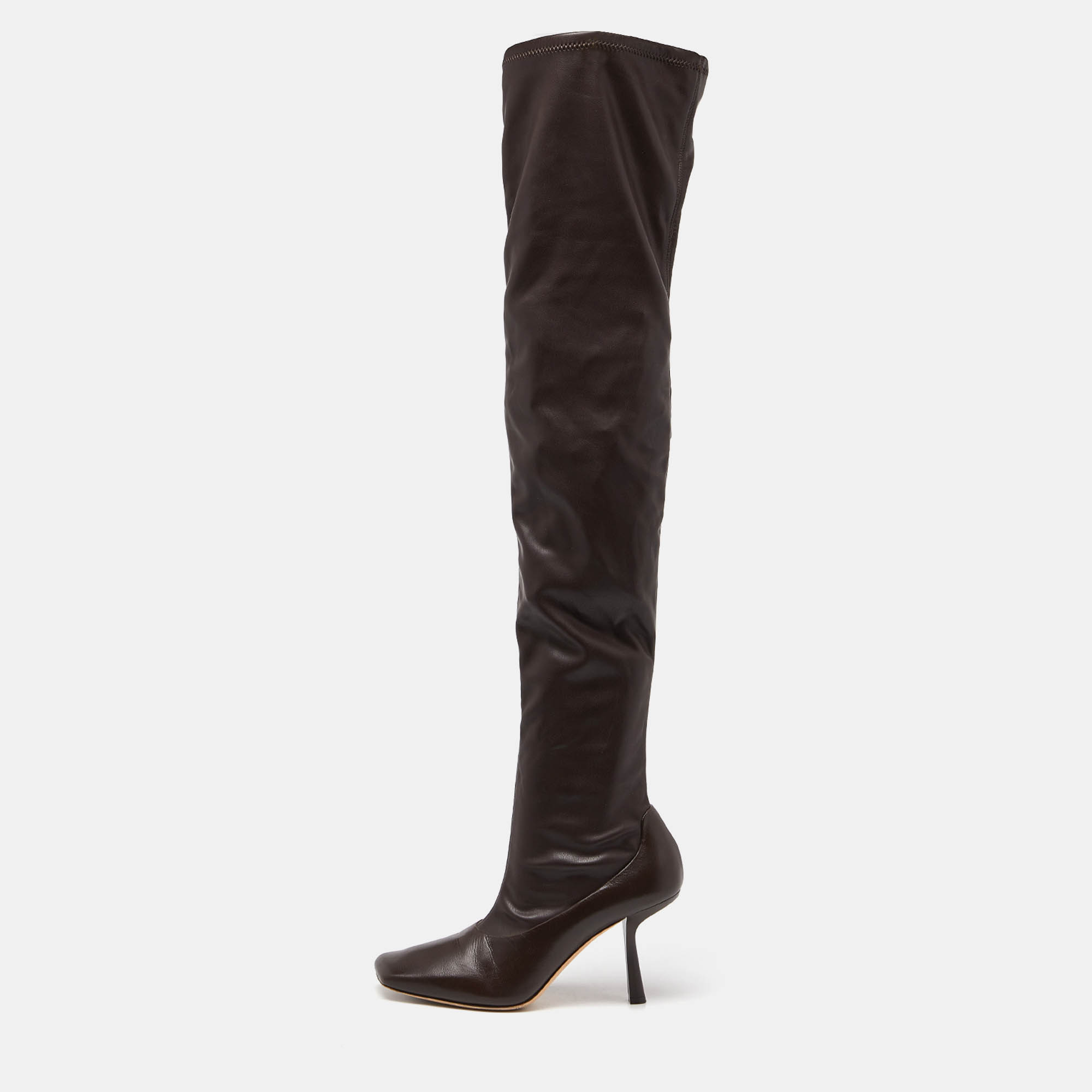 Pre Owned Jimmy Choo Brown Leather Over The Knee Length Boots Size 40
