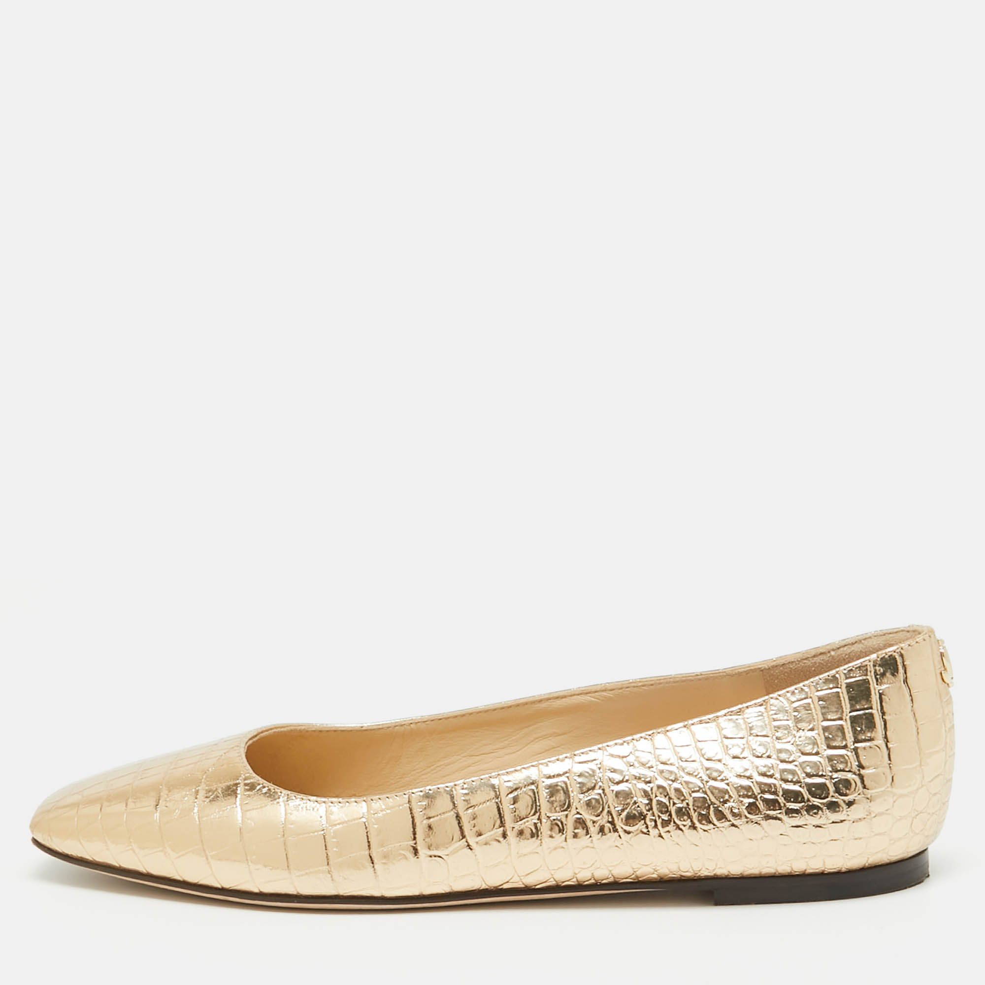 Pre Owned Jimmy Choo Gold Embossed Croc Mirele Ballet Flats Size 36