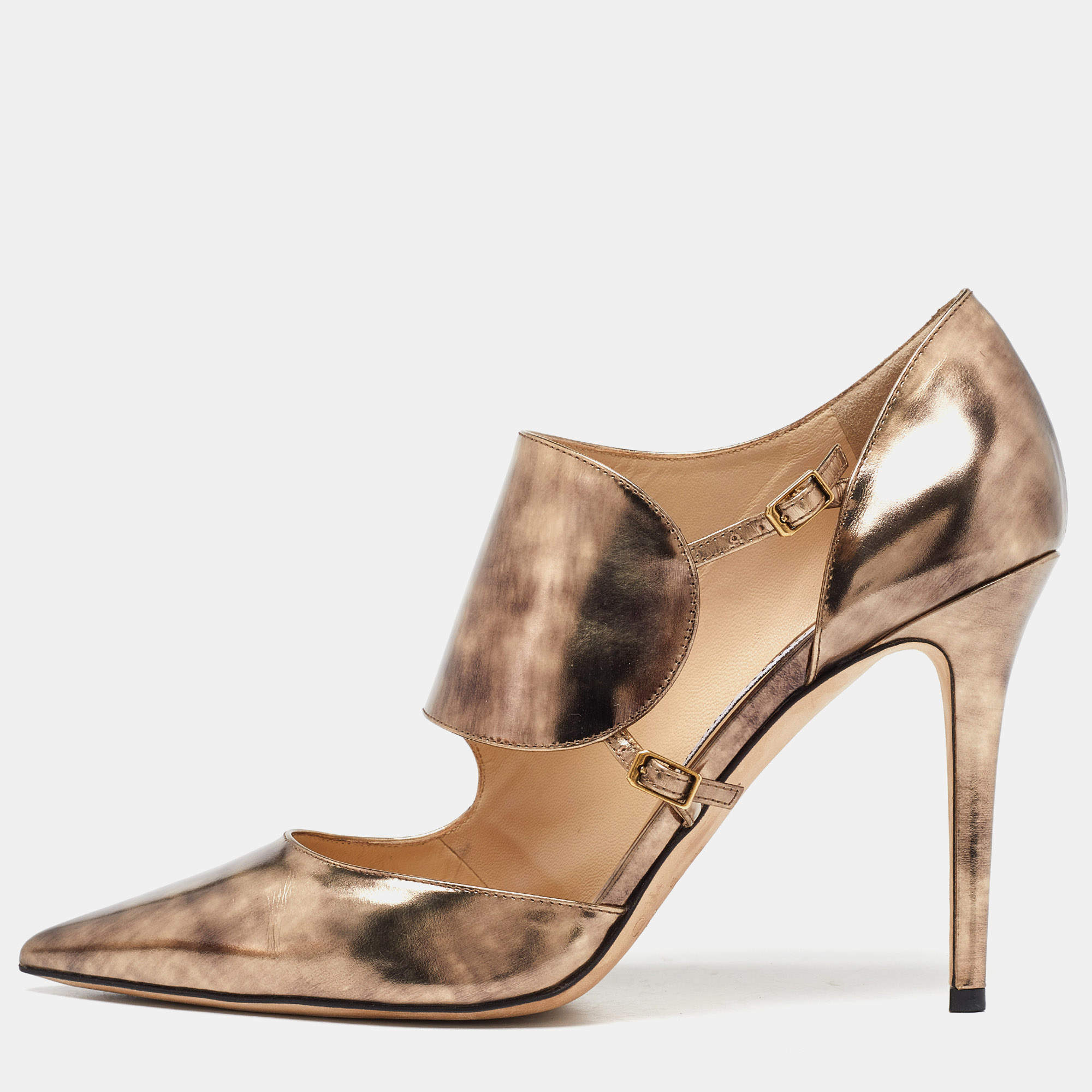 مملوكة مسبقًا Jimmy Choo Metallic Foil Leather Houry D'orsay Pointed Toe Pumps Size 39