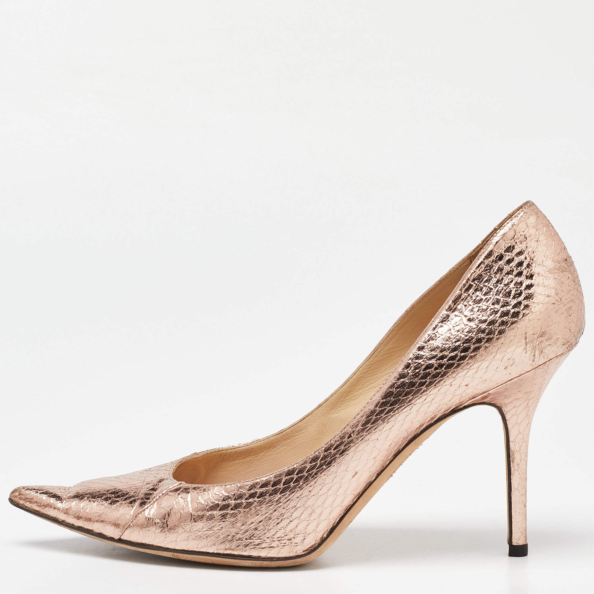 Pre Owned Jimmy Choo Metallic Rose Gold Watersnake Romy Pumps Size 41