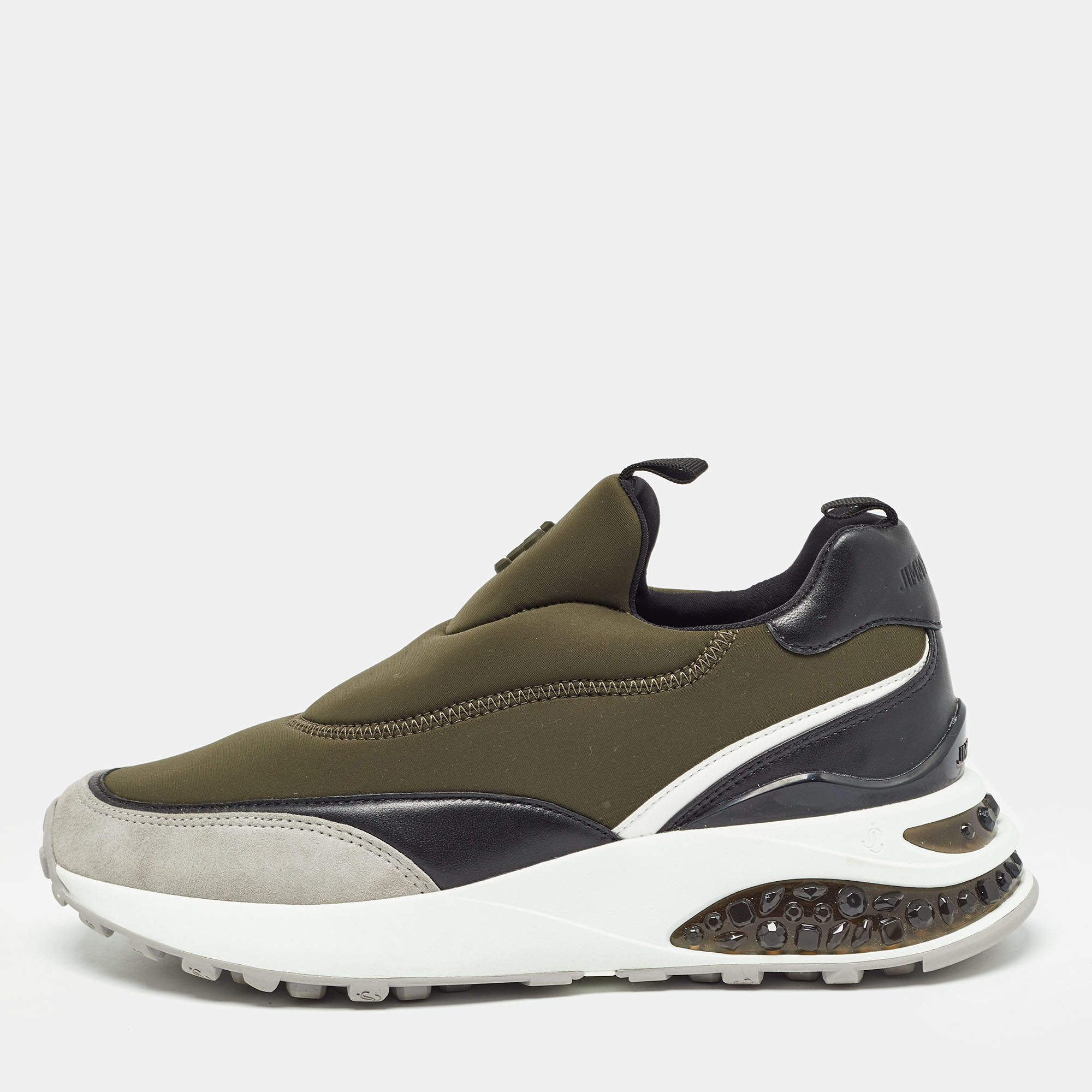 Pre Owned Jimmy Choo Green Fabric and Suede Diamond Slip On Sandals Size 39.5