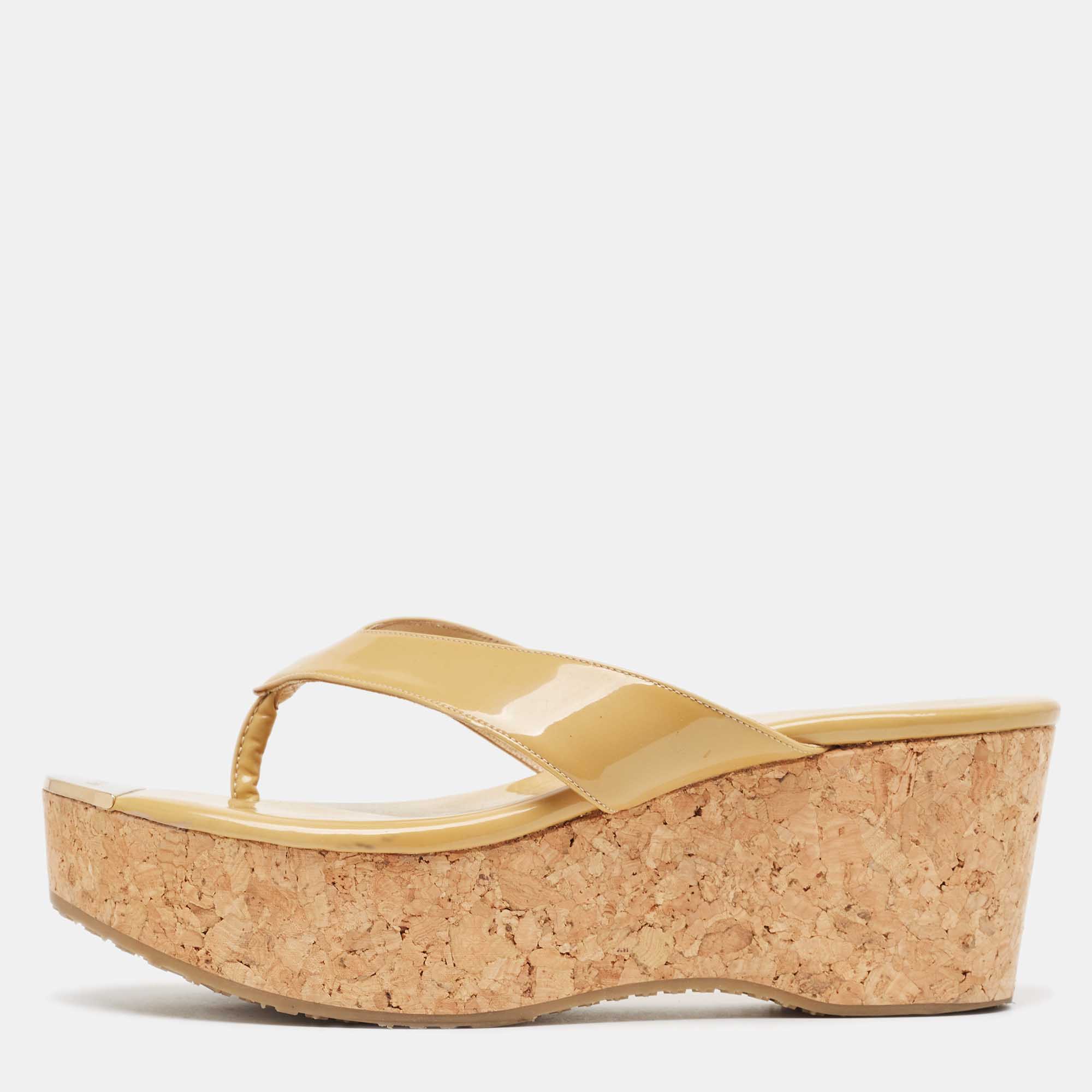 Jimmy Choo Beige Patent Prima Sandals Size 39