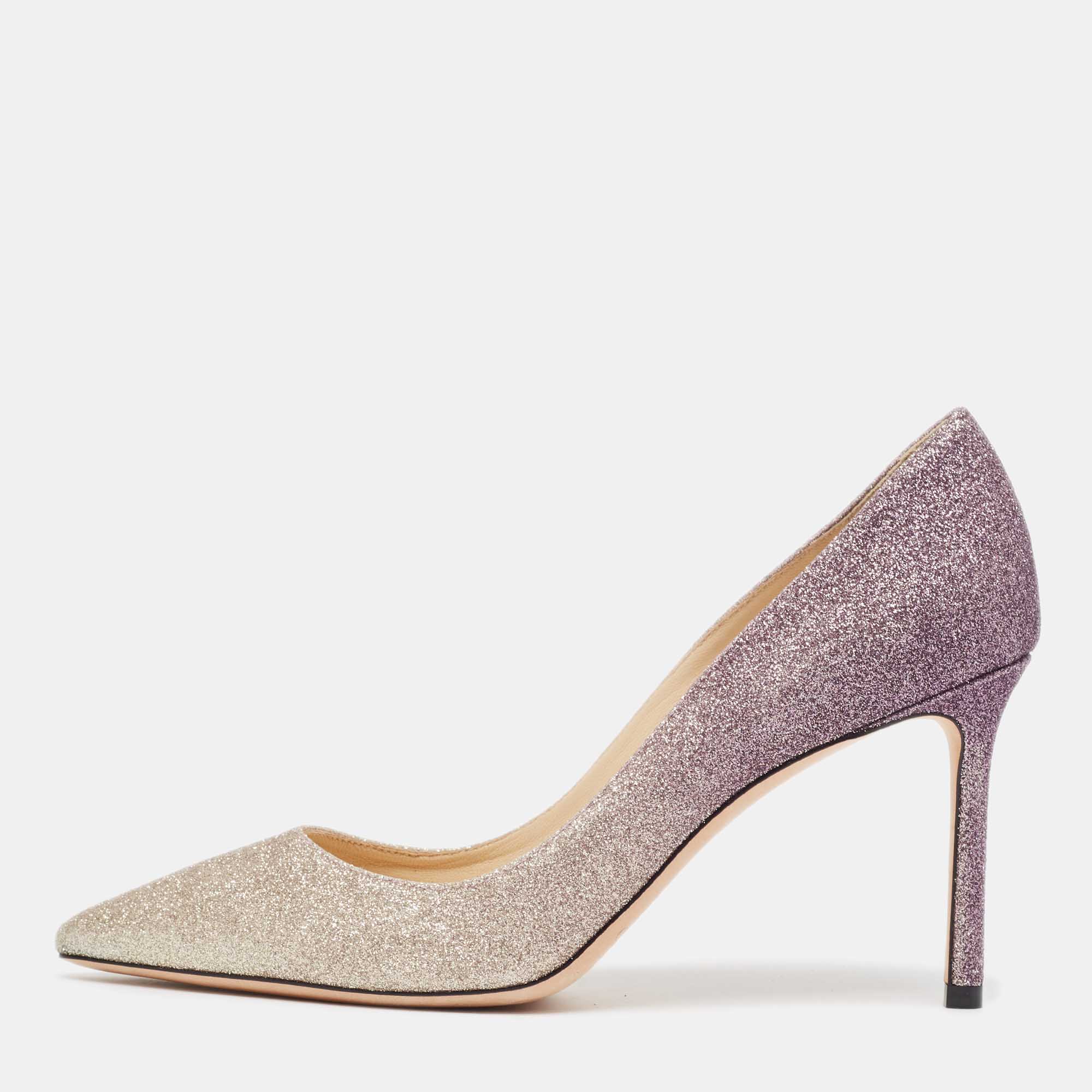 Pre Owned Jimmy Choo Ombre Purple/Silver Glitter Romy Pumps Size 38.5
