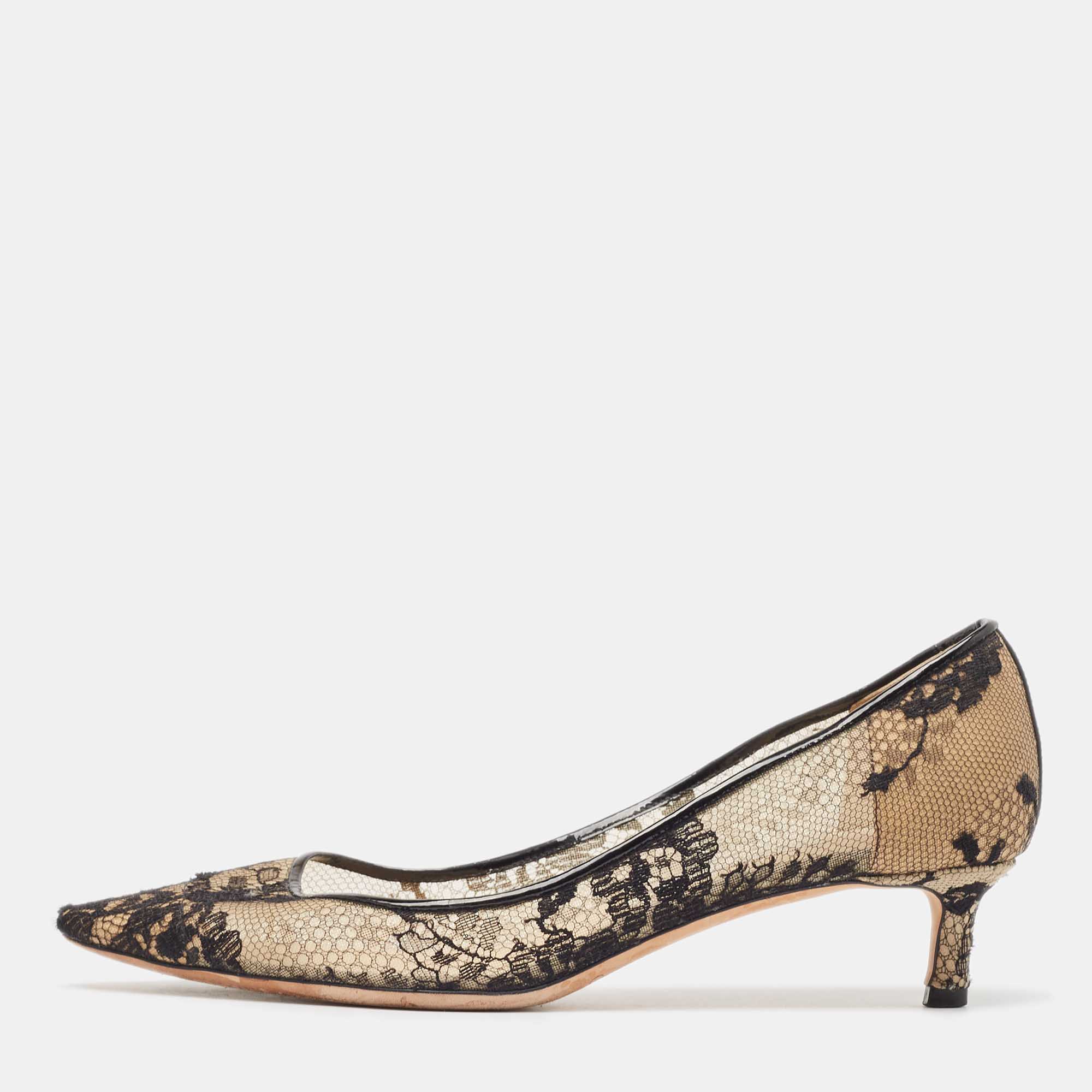 Pre Owned Jimmy Choo Black Lace Romy Pumps Size 37