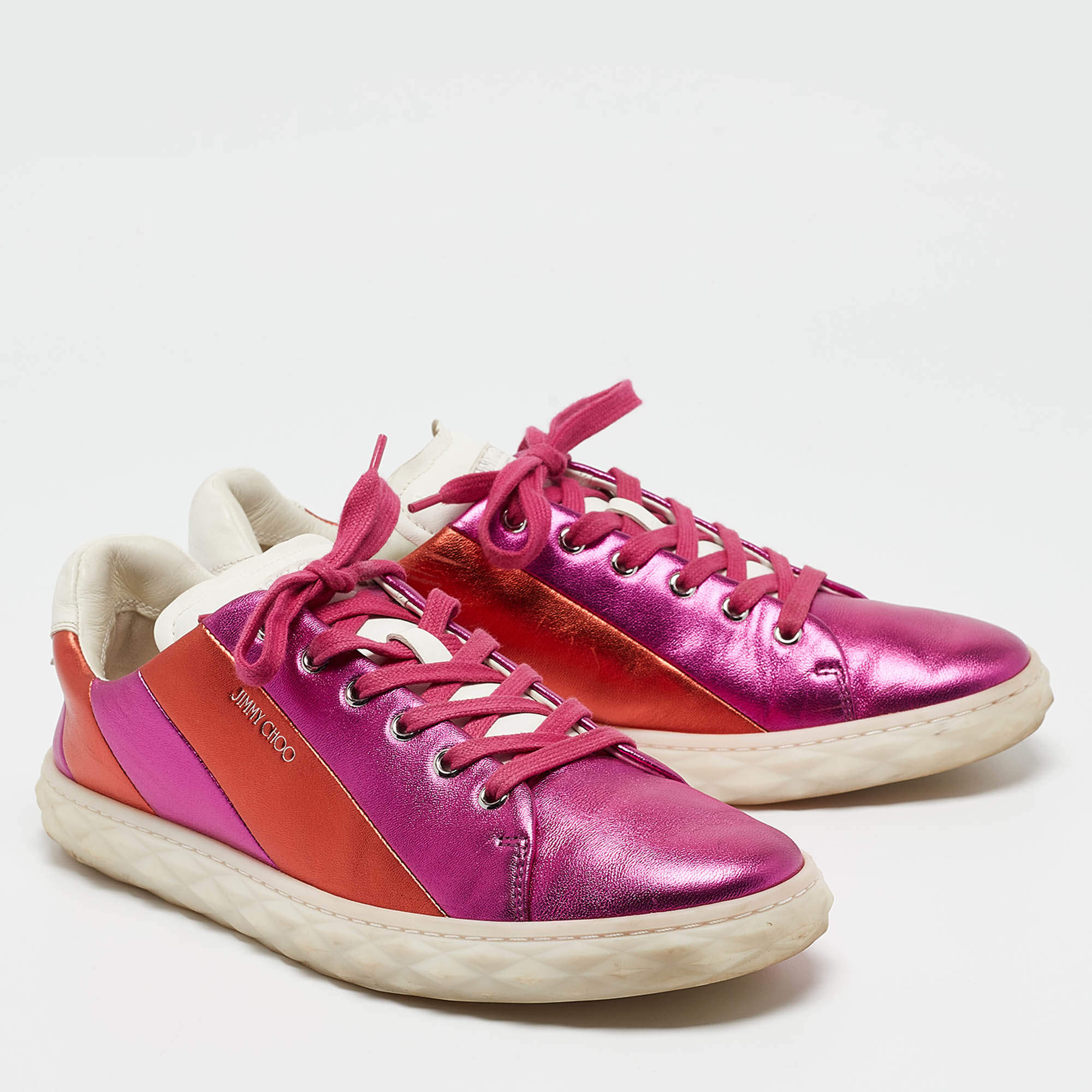 Pre Owned Jimmy Choo Multicolor Leather Diamond Sneakers Size 42