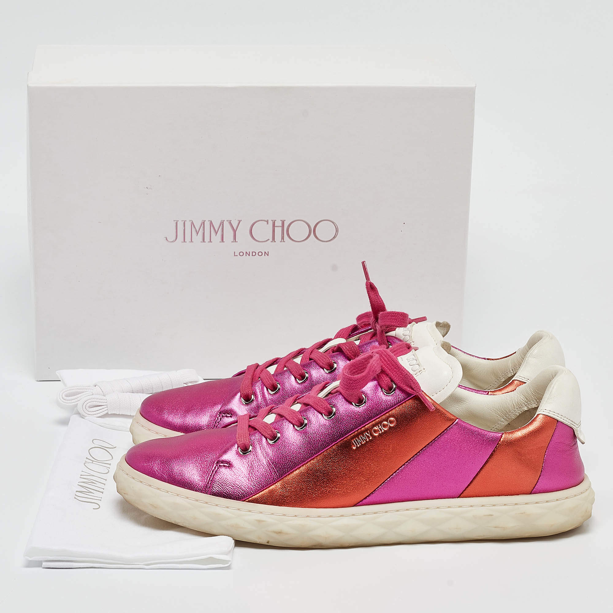 Pre Owned Jimmy Choo Multicolor Leather Diamond Sneakers Size 42