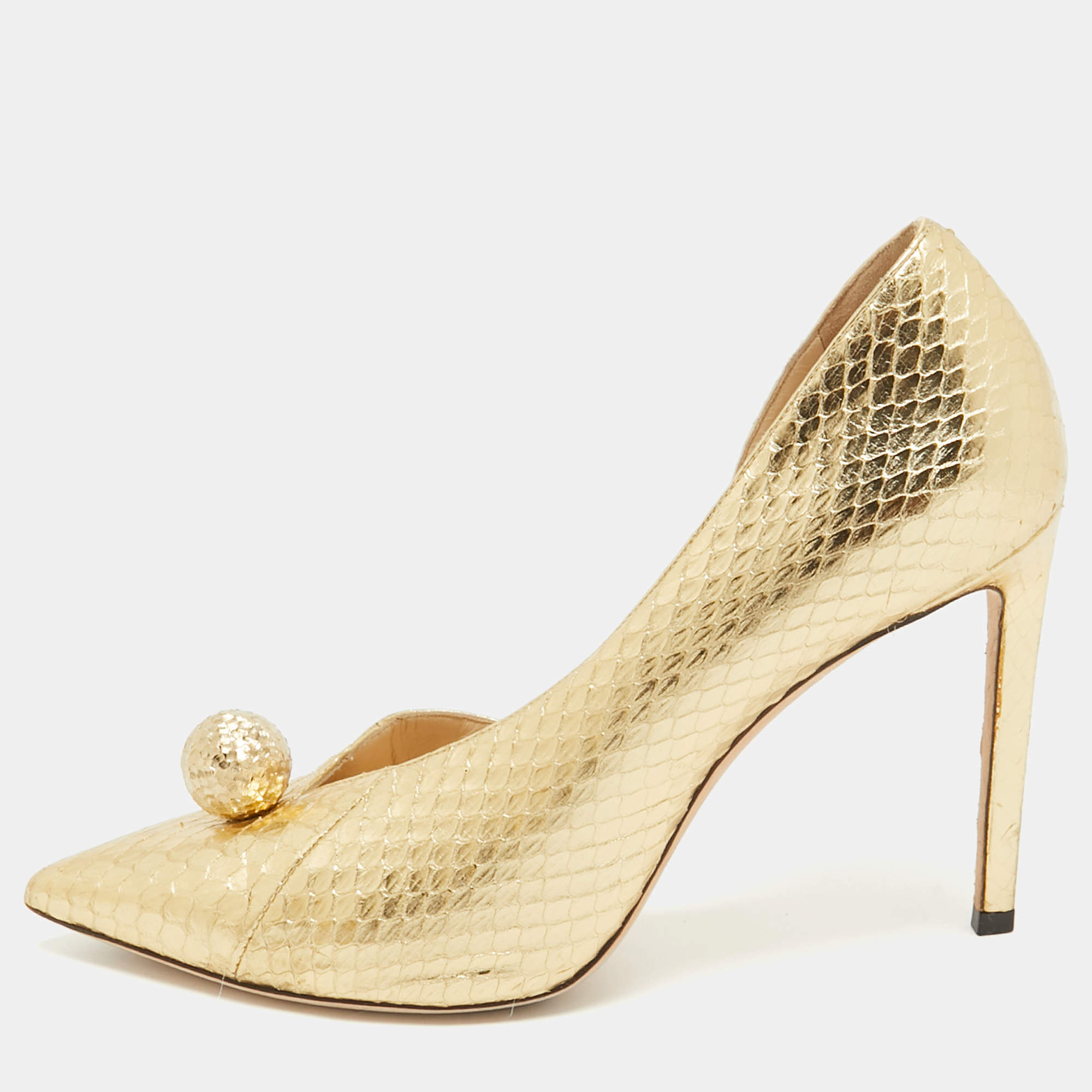 Jimmy Choo Gold Embossed Python Sadira Pumps Size 38.5 Jimmy