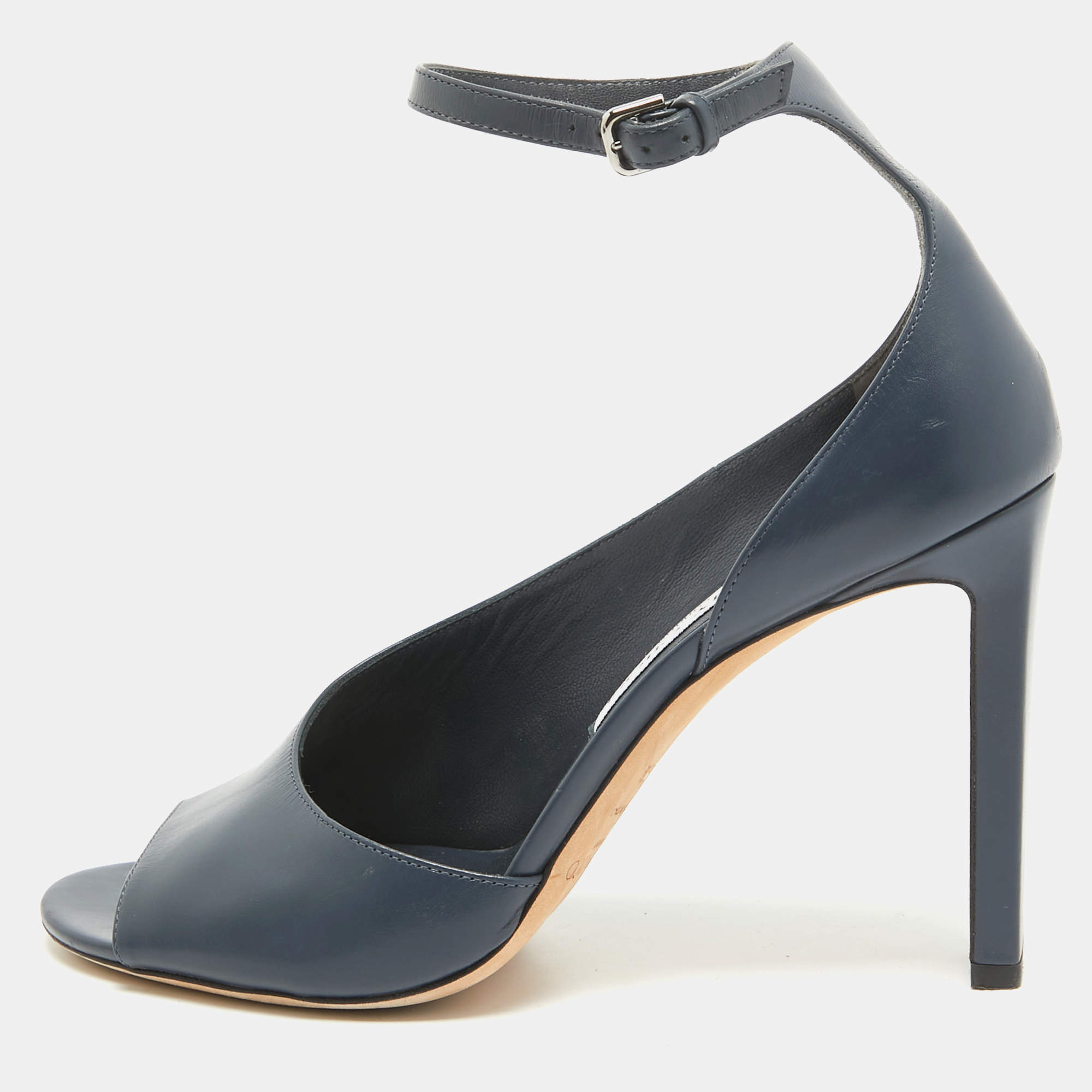 Pre Owned Jimmy Choo Navy Blue Leather Theresa Sandals Size 39.5