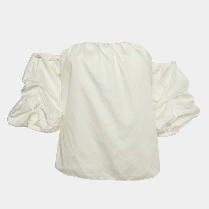 Pre Owned Johanna Ortiz White Cotton Tulum Off-the-Shoulder Top M