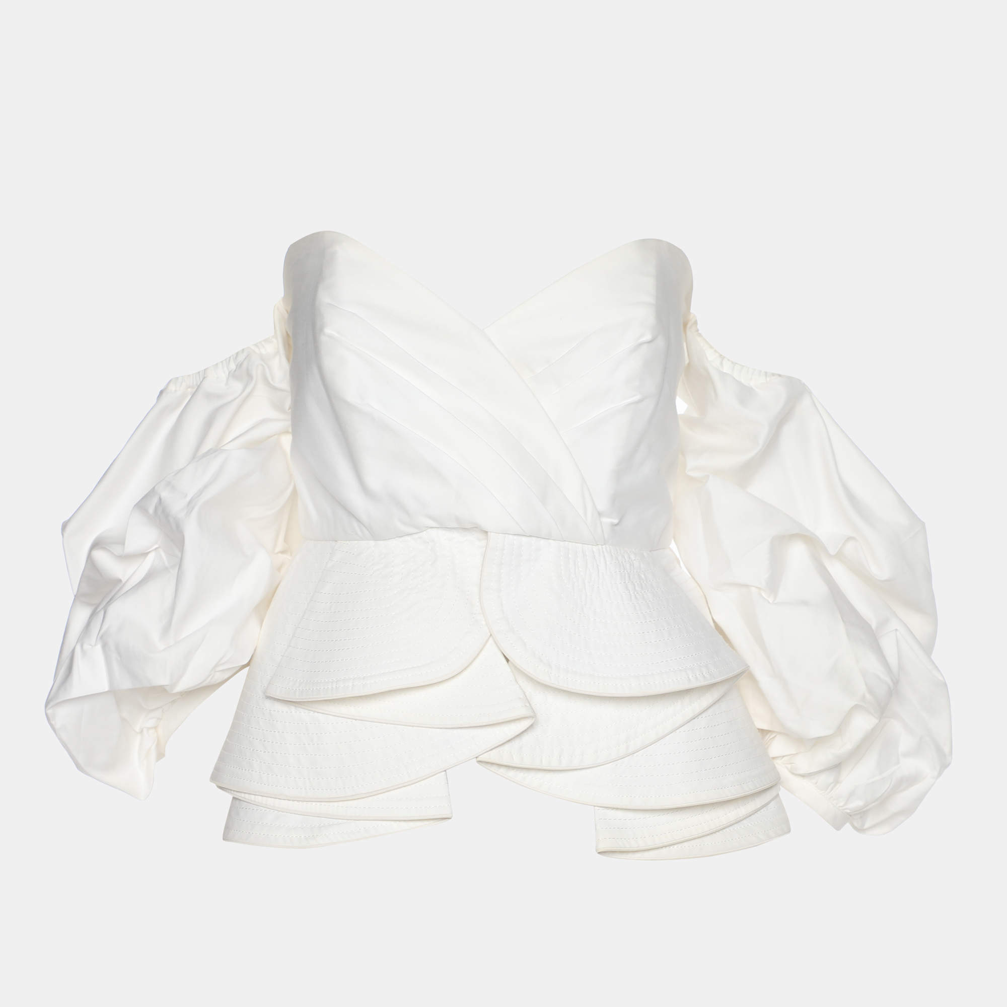 Johanna Ortiz White Cotton Bird of Paradise Off-the-Shoulder Top M