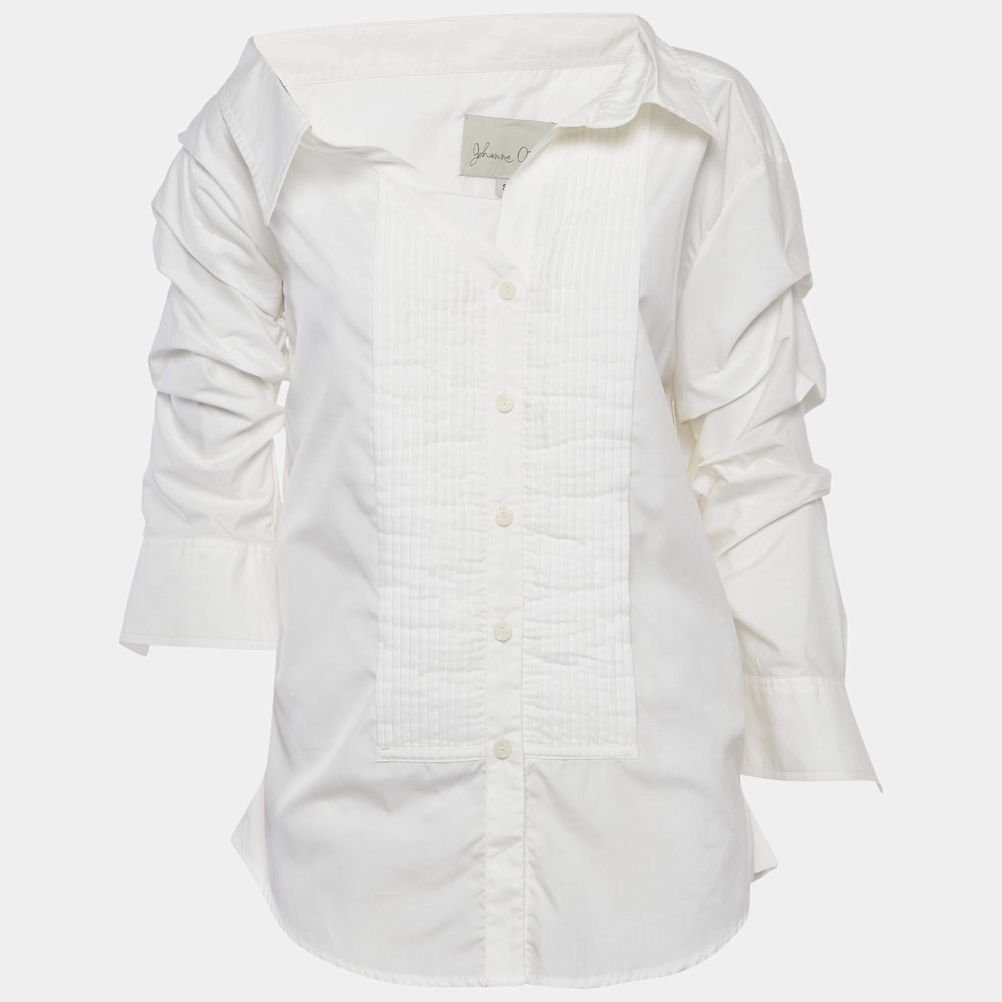 Pre Owned Johanna Ortiz White Cotton Pintuck Detail Shirt S