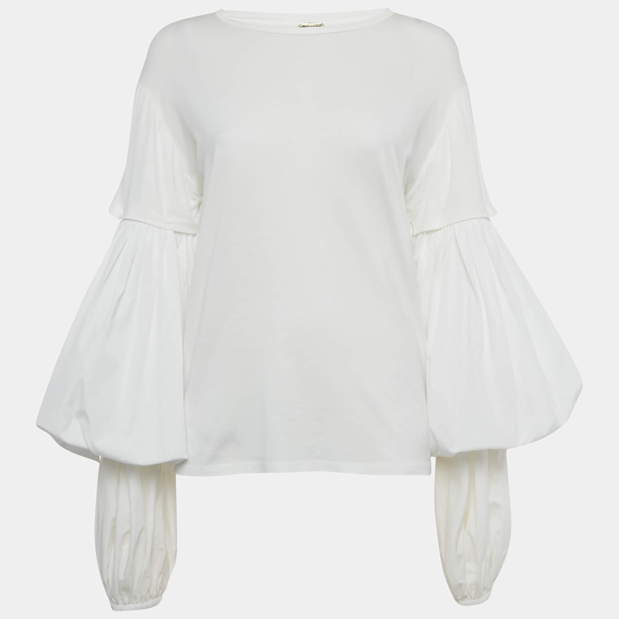 Pre Owned Johanna Ortiz White Cotton Puff Sleeve Top M