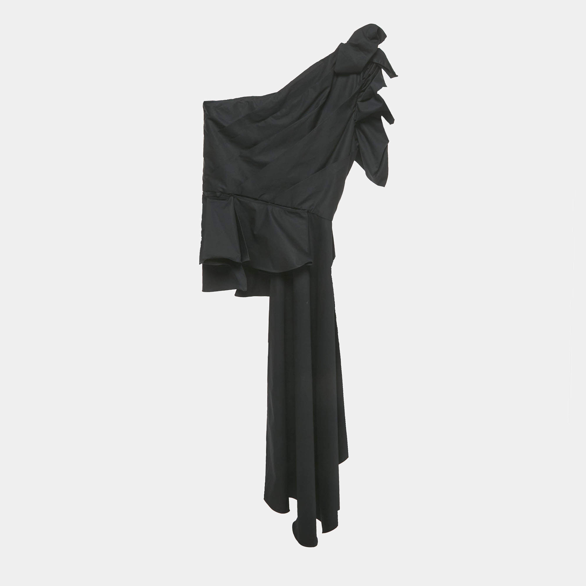 مملوكة مسبقًا Johanna Ortiz Black Ruffled Asymmetric One-Shoulder Top M