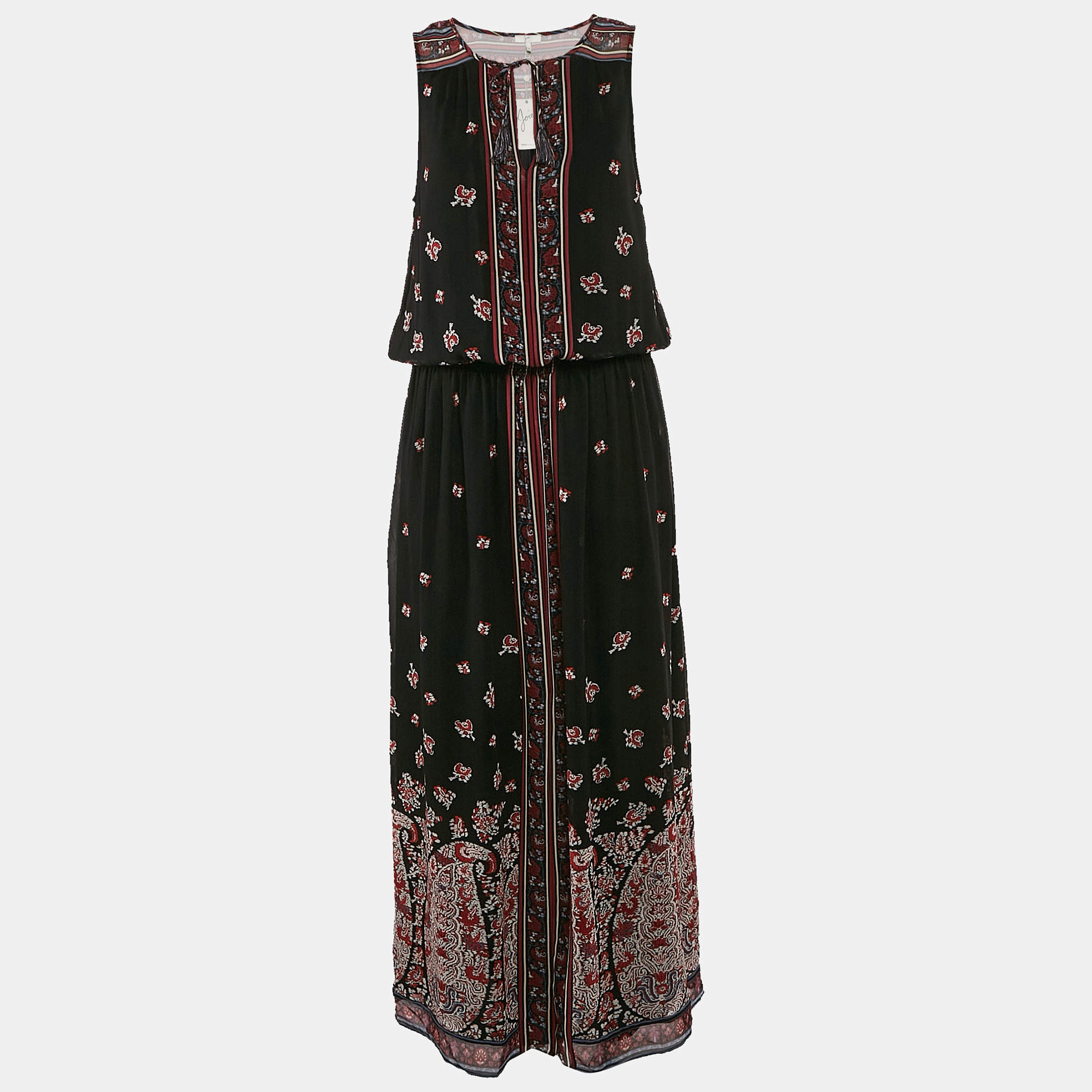 Joie Black/Multicolor Printed Silk Sleeveless Maxi Dress M