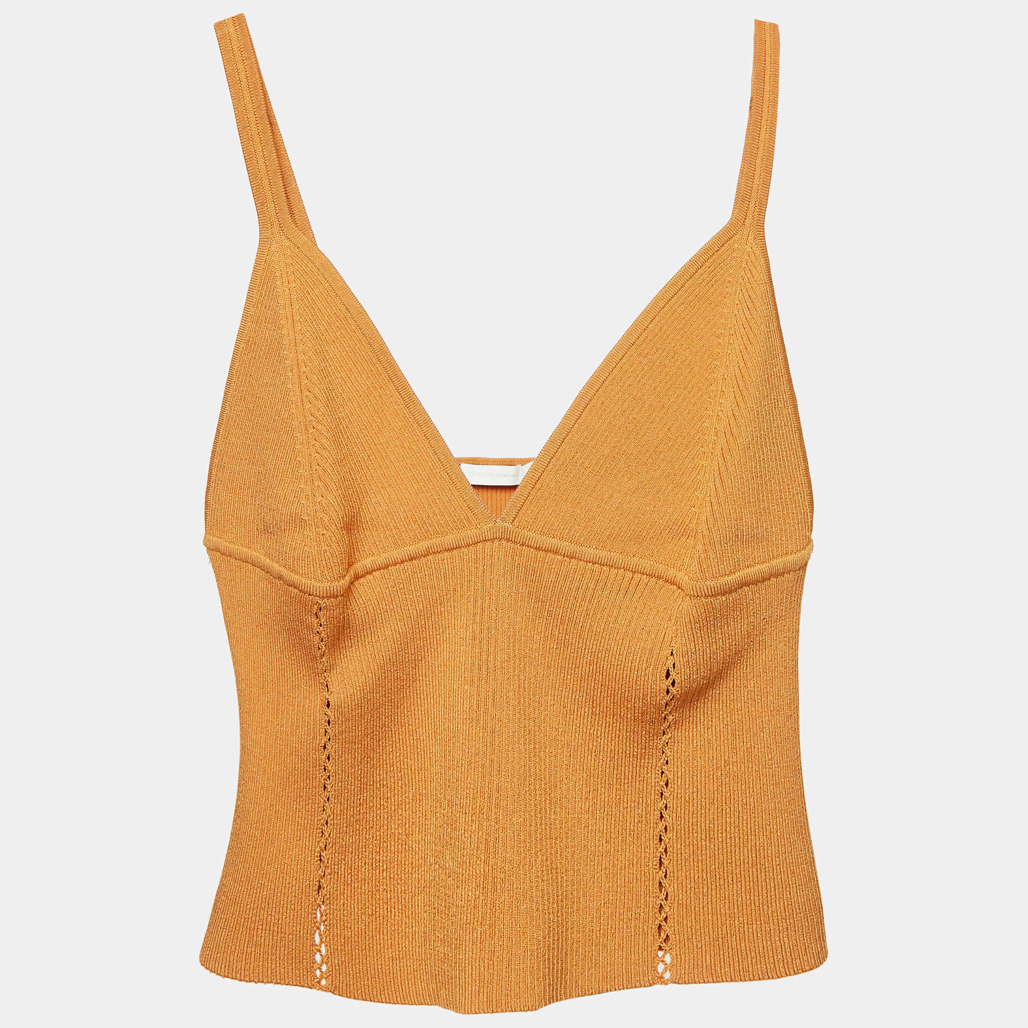 Jonathan Simkhai Brown Rib Knit Cut-Out Detail Crop Top L