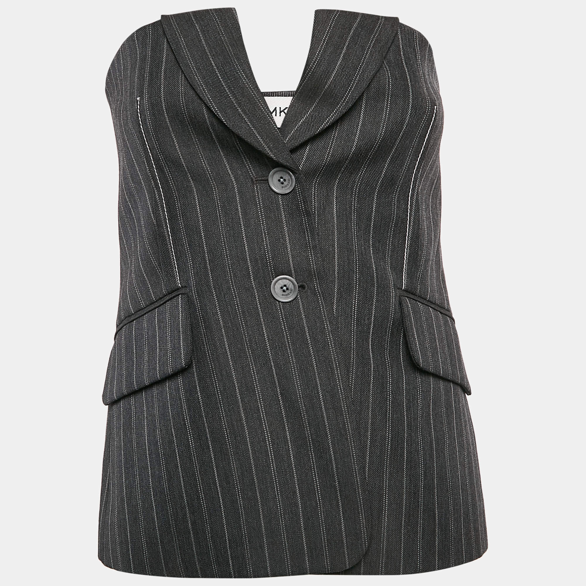 Jonathan Simkhai Charcoal Grey Pinstripe Tailored Bustier M
