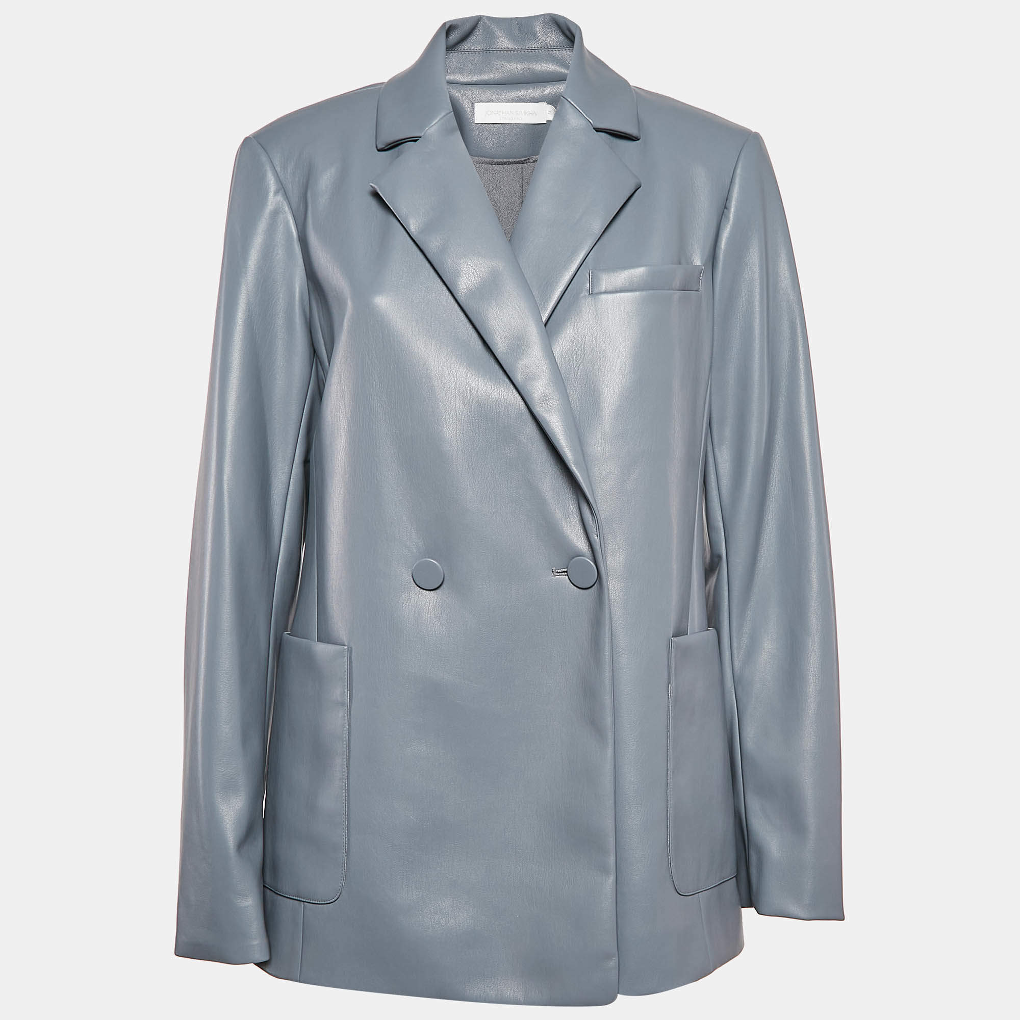 Jonathan Simkhai Grey Nisha Faux Leather Double Breasted Jacket M