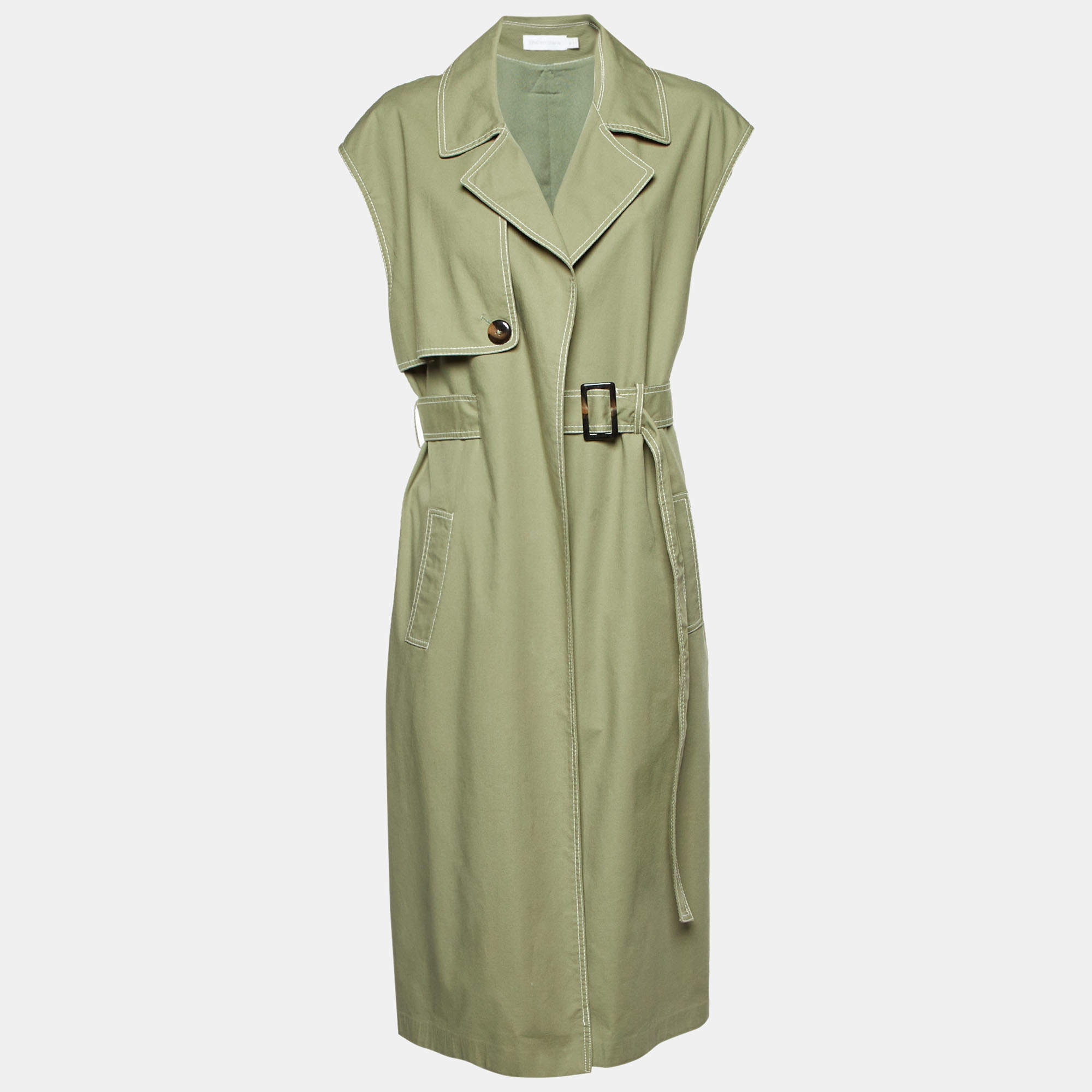 Jonathan Simkhai Green Cotton Blend Belted Overcoat XL