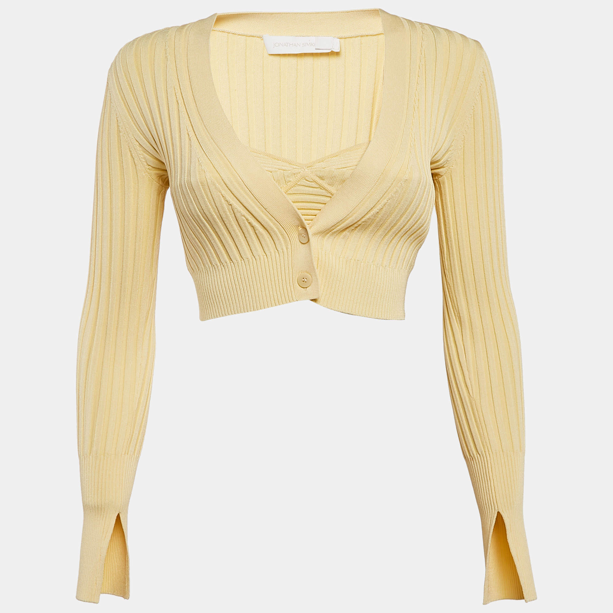 Jonathan Simkhai Yellow Rib Knit Cardigan and Top Set XS/S