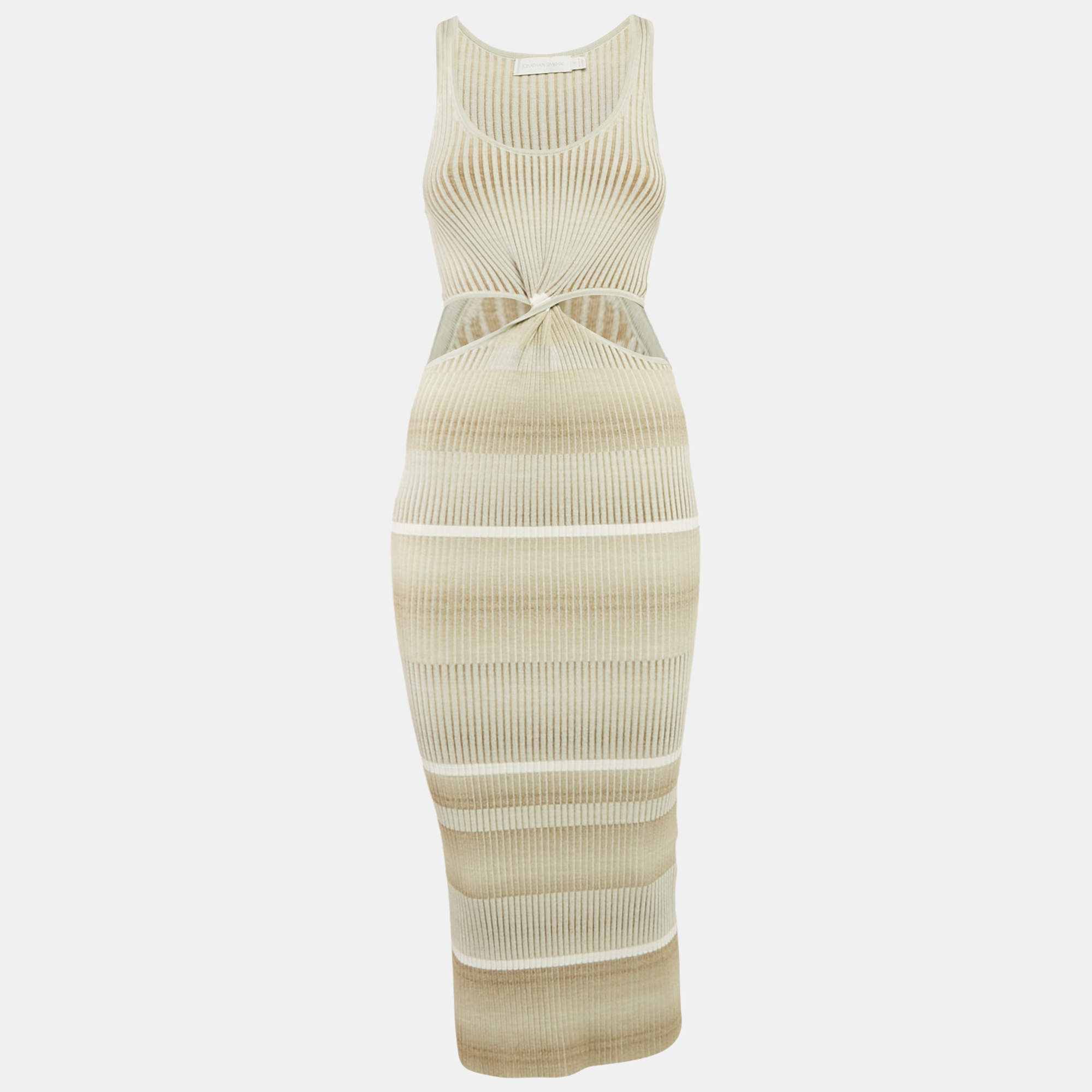 Jonathan Simkhai Grey Rib Knit Cut-Out Midi Dress S
