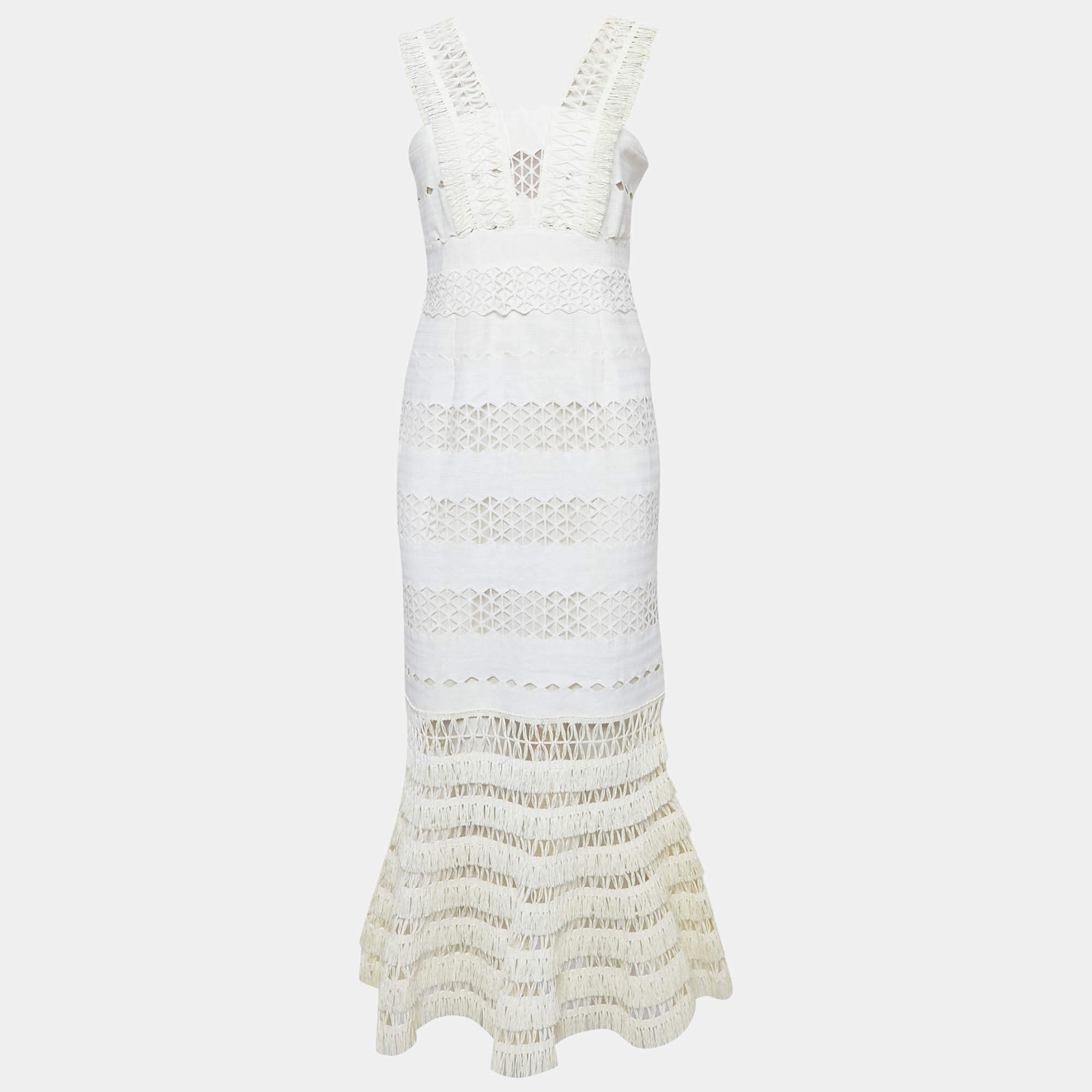 Jonathan Simkhai Off White Straw Trim Knit Sleeveless Midi Dress M