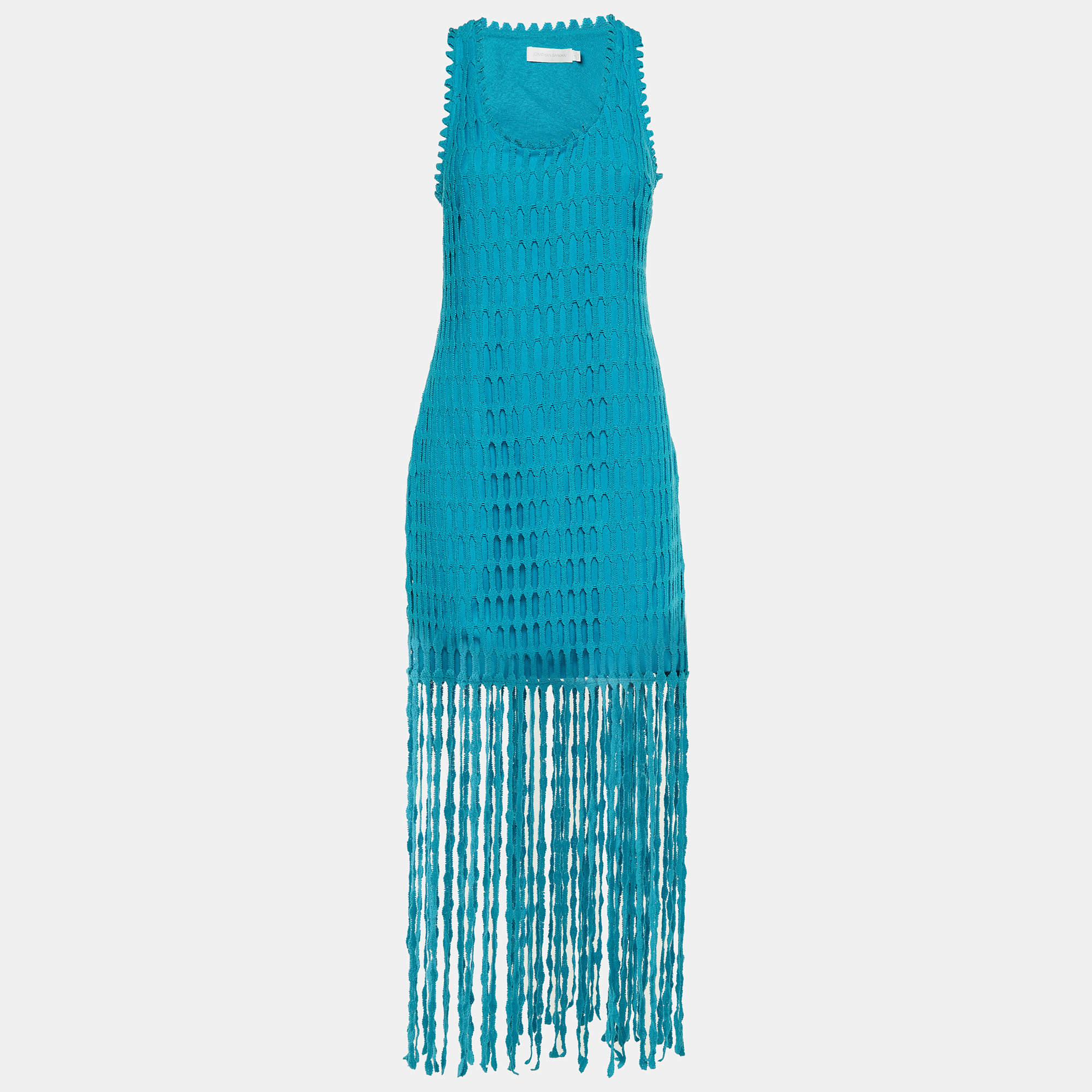 Pre Owned Jonathan Simkhai Blue Crochet Knit Janette Fringed Dress S