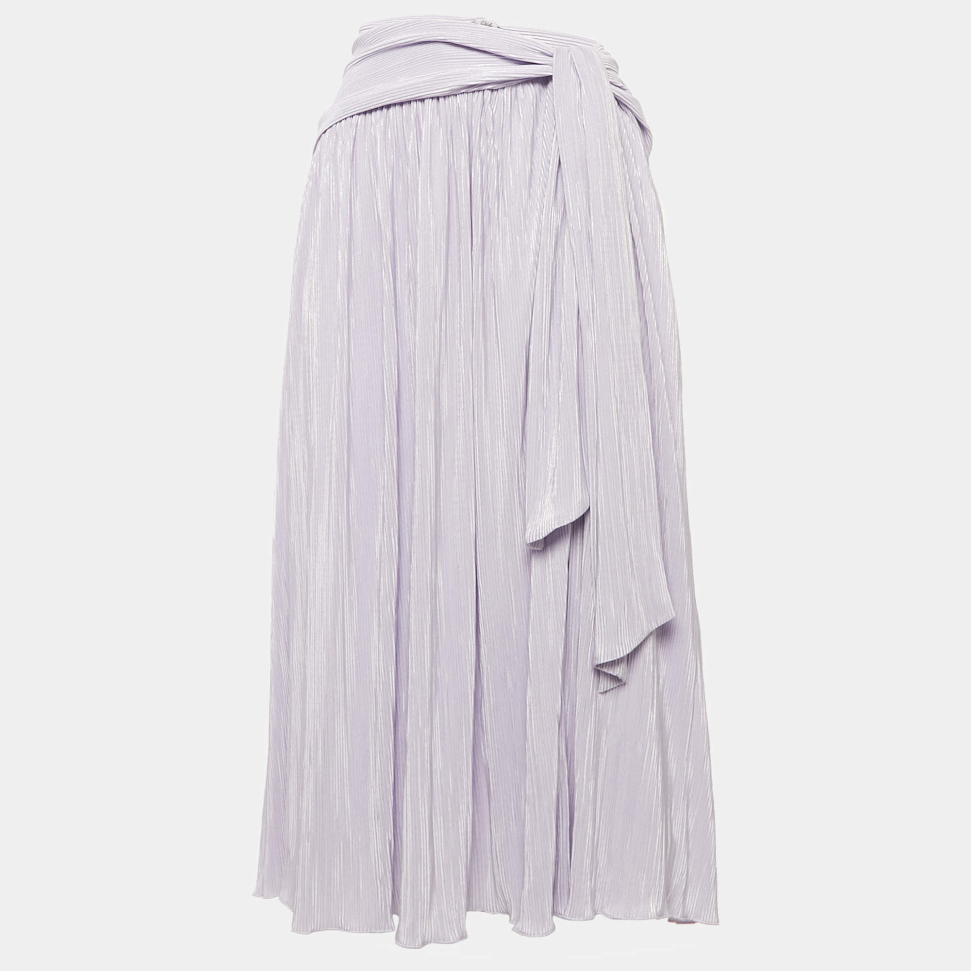 Jonathan Simkhai Light Purple Lurex Plisse Knotted Midi Skirt M