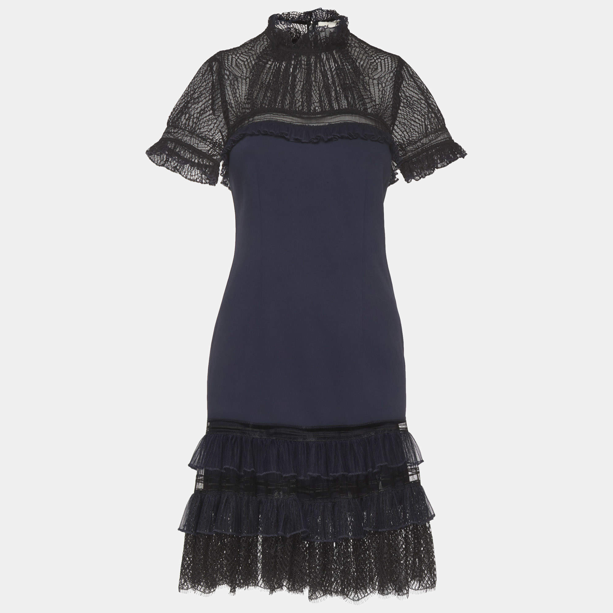 Pre Owned Jonathan Simkhai Blue Tulle and Crepe Mini Dress S