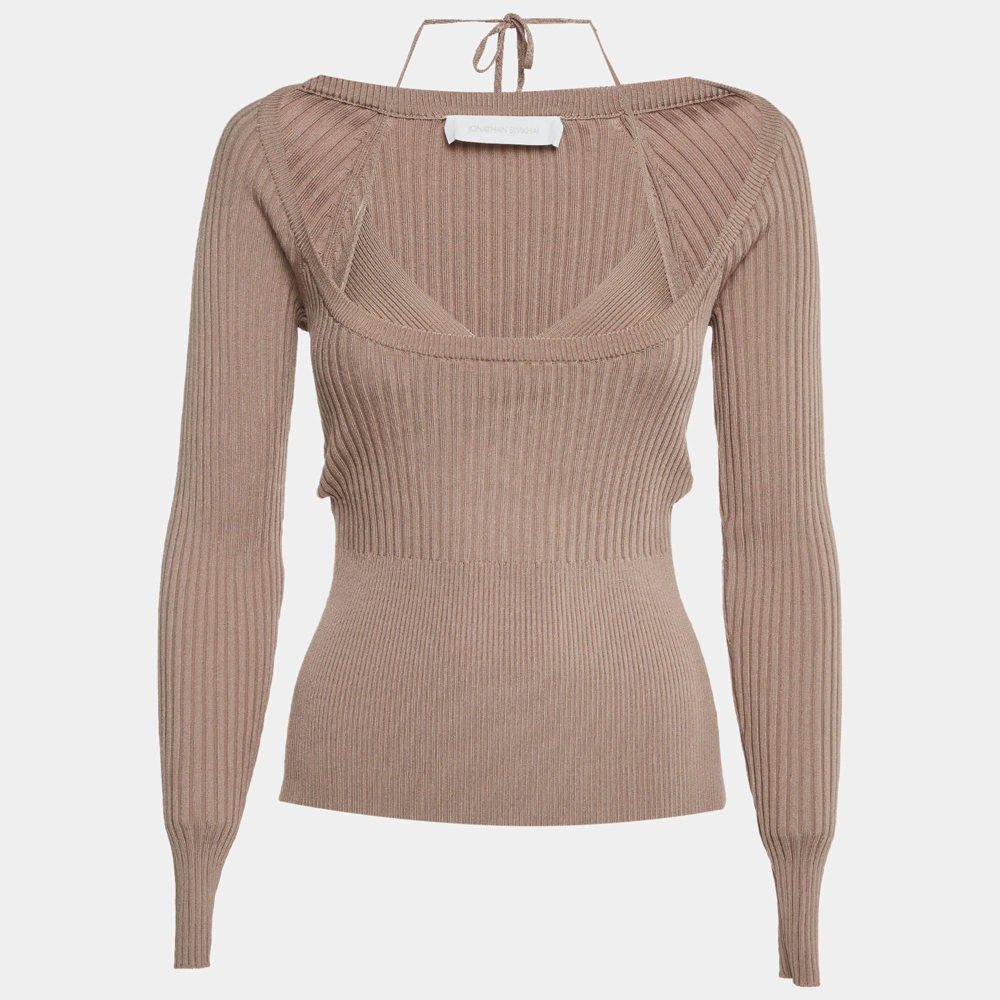 Pre Owned Jonathan Simkhai Brown Rib Knit Scoop Neck Jayline Jumper S