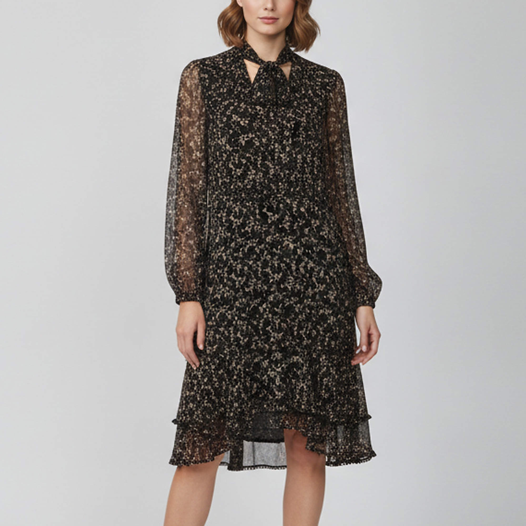 مملوكة مسبقًا Jonathan Simkhai Black Crepe Ruffle Scarf Neck Tie Mini Dress S
