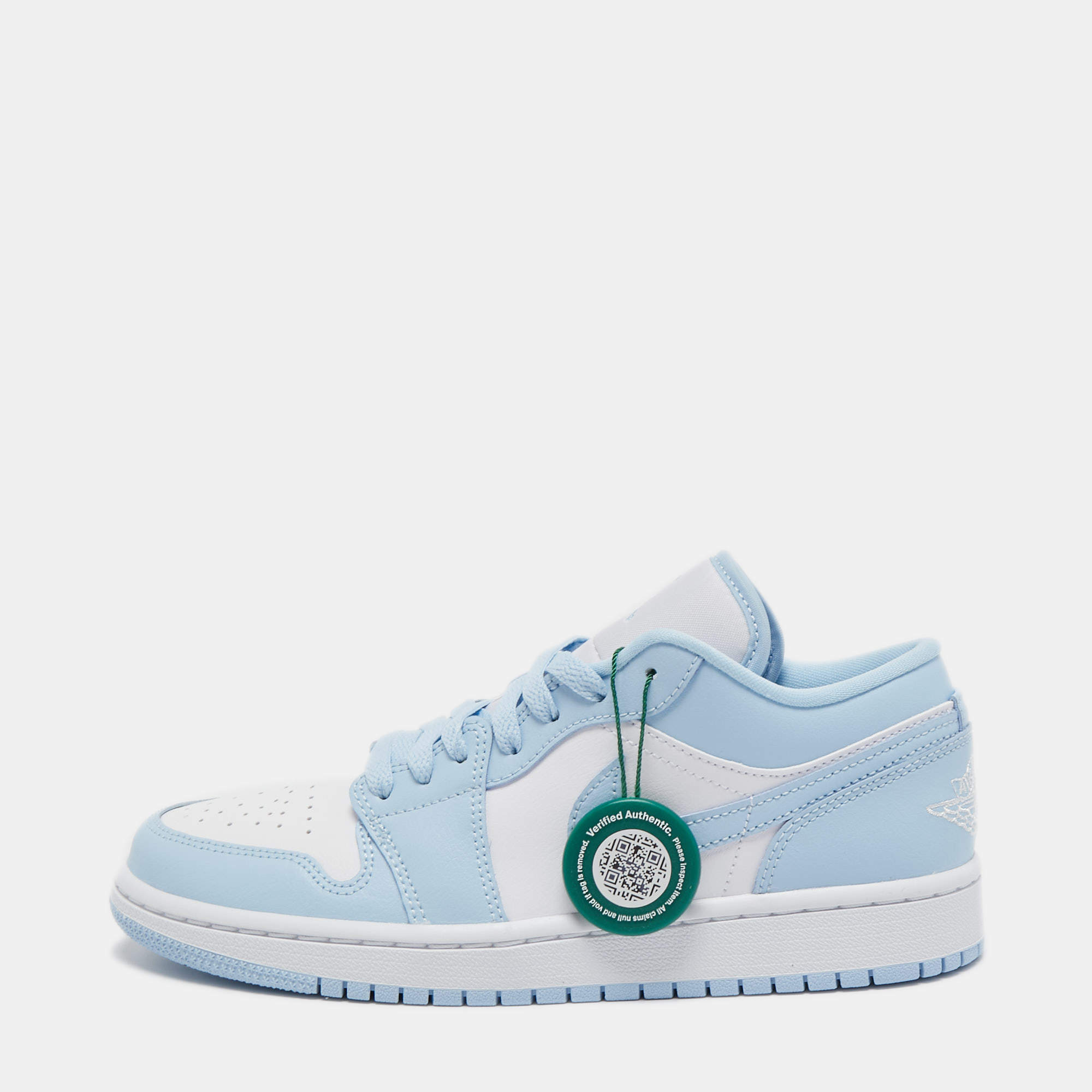 Pre Owned Air Jordan 1 Light Blue/White Leather Low Aluminum Sneakers Size 38.5